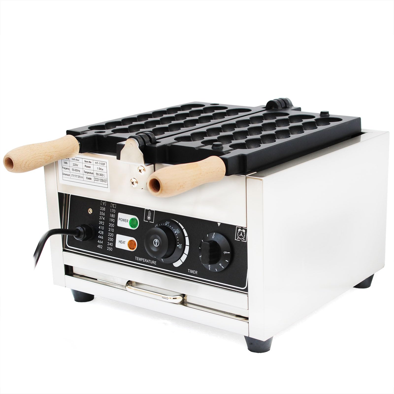 1500W Edelstahl Kommerzielle Waffelbissen Elektrisch Bubble Waffle Maker Machine,für die Herstellung von Pfannkuchen, Muffins und Waffeln in Schnellrestaurants, Teerestaurants, Bäckereien
