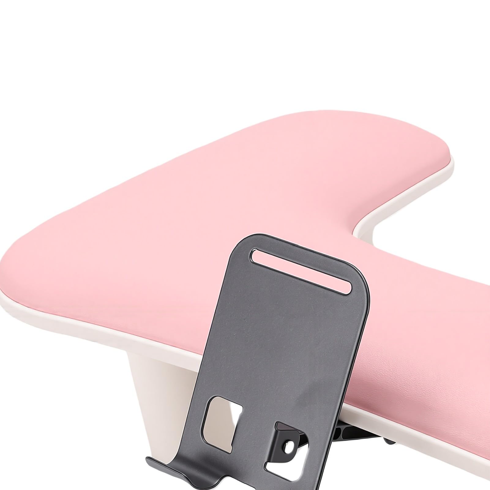 Poggiabraccio per Manicure a Forma di U, Rosa | Supporto per telefono in pelle PU regolabile in altezza, 3 livelli, gambe di bloccaggio regolabili 80 a 150 mm per Nail Tech