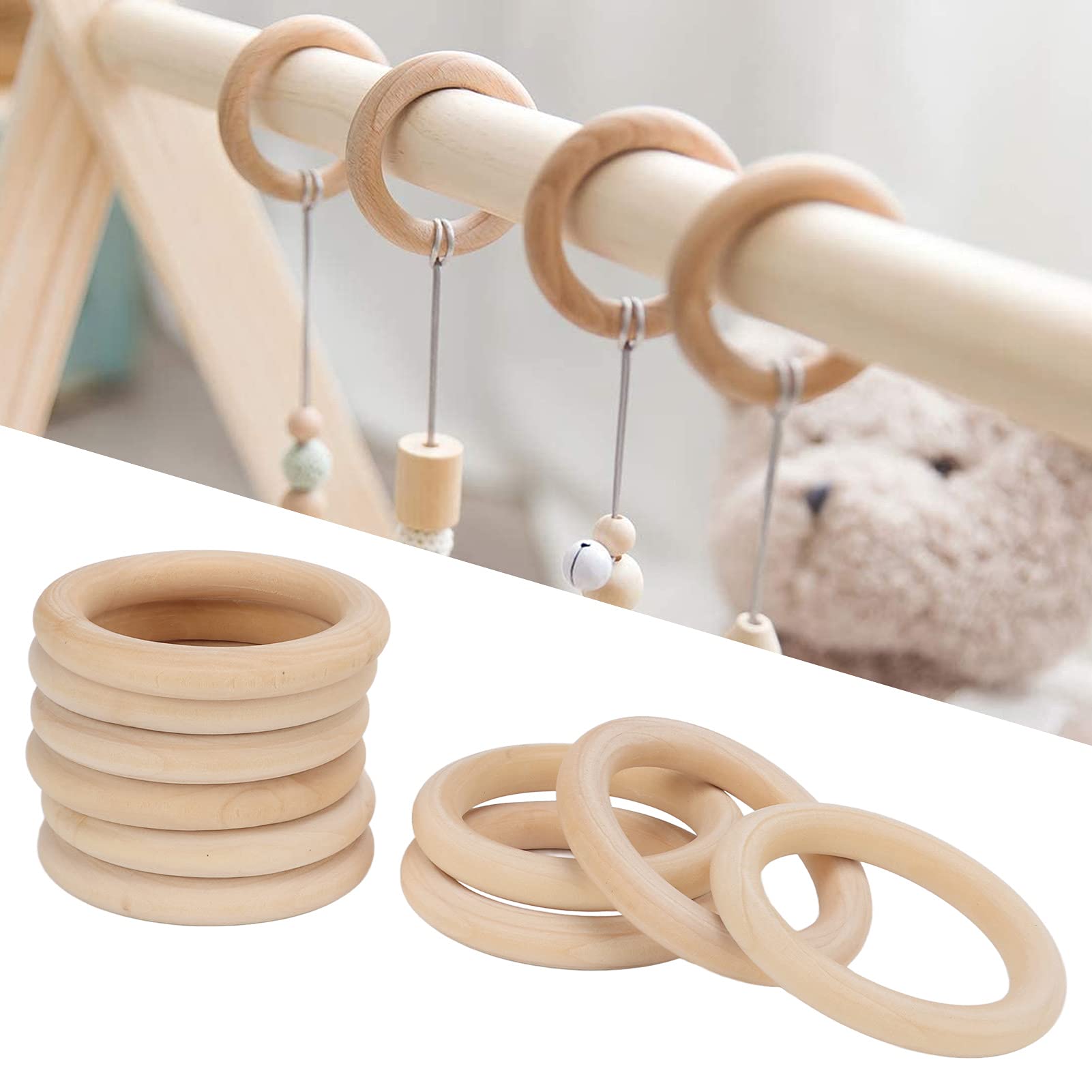 10 pièces anneaux en bois naturel, anneaux en bois de macramé non finis lisses anneaux de dentition en bois cercles en bois pour bricolage artisanat pendentif connecteurs fabrication de bijoux