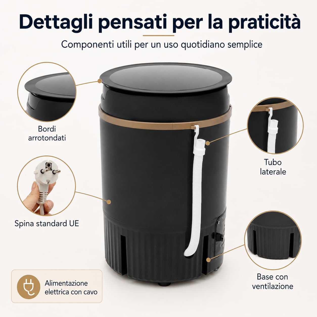 Mini Lavatrice Portatile, 4.5Kg Capacità Lavaggio con Cestello Centrifuga - Nero per Casa Viaggi Dormitorio Campeggio
