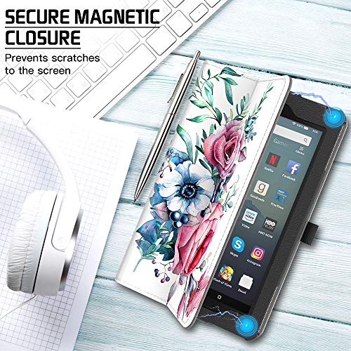 Vori Case For All-New Fire 7 Tablet (9Th Generation, 2019 Release) Folio Smart Cover With Auto Wake/Sleep, Peony #TOP7