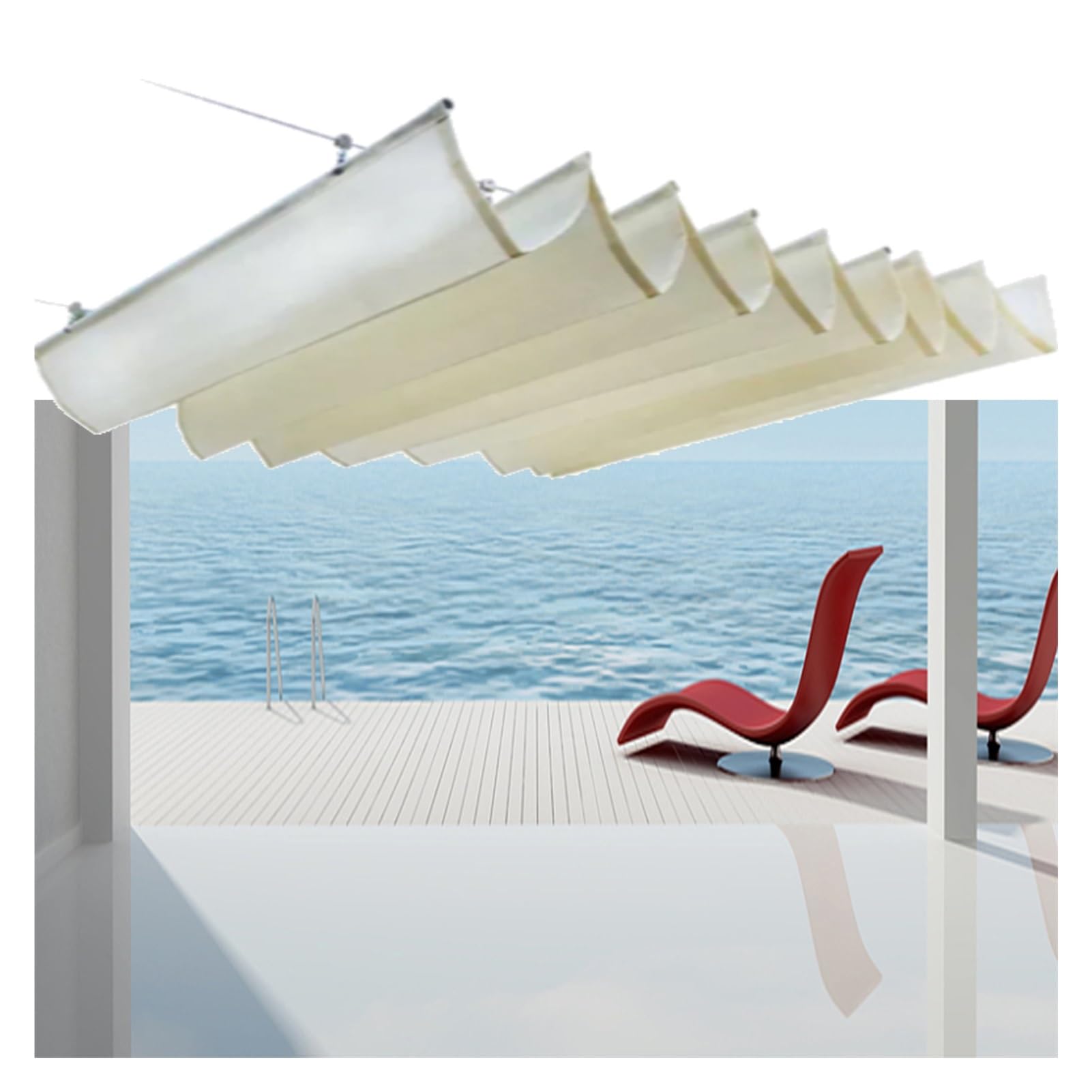 XILYZMO Einziehbar Welle Sonnensegel, Einziehbar Sonne Schattendach, Edelstahlstange Welle Pavillon Schattenabdeckungen, Draussen Gleiten Herunterhängen Überdachung (Farbe : Weiß, Größe : 2.4x6m) Garten