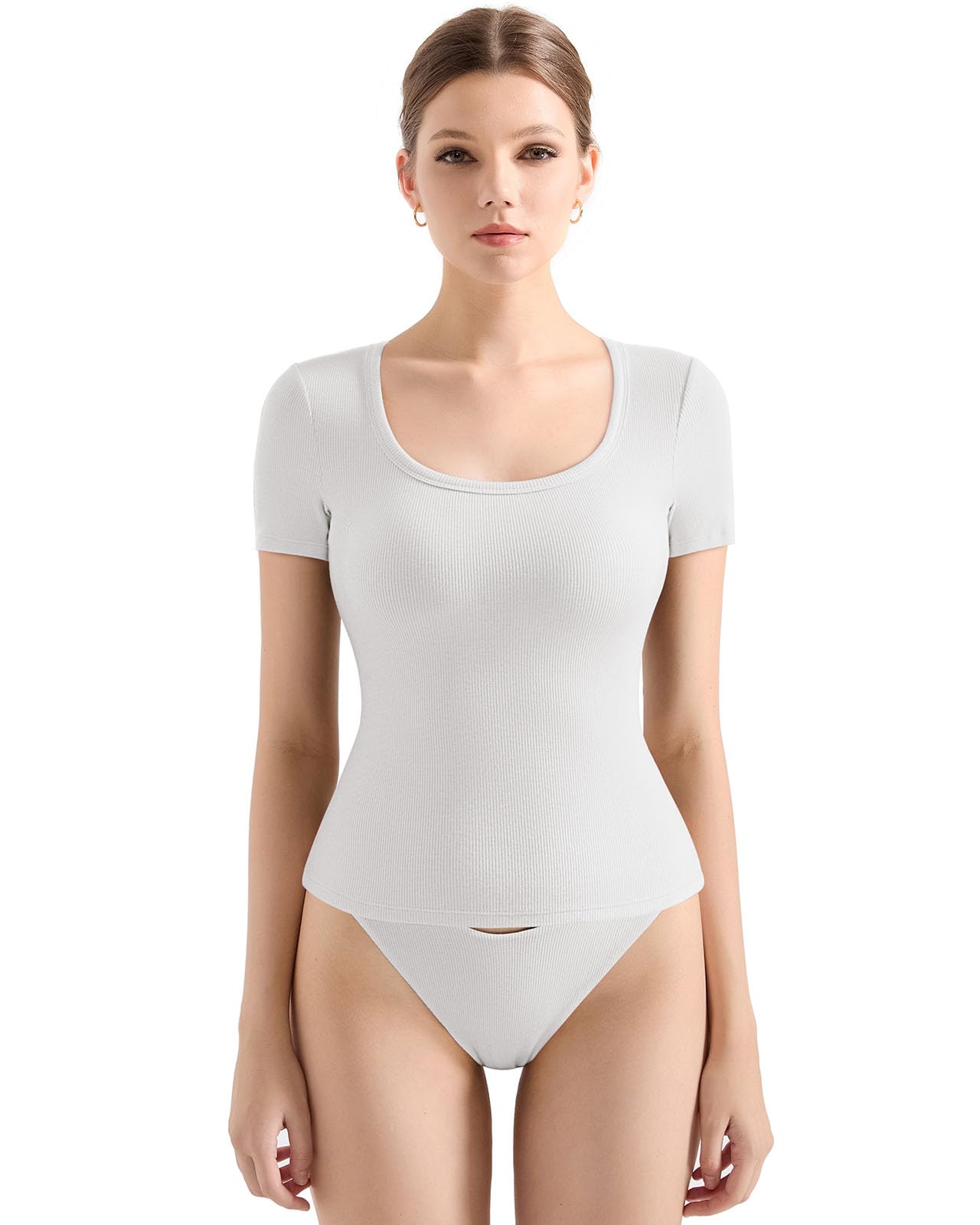 SUUKSESS Women Cotton Ribbed Scoop Neck Short Sleeve Top 2025 Summer Basic T Shirt