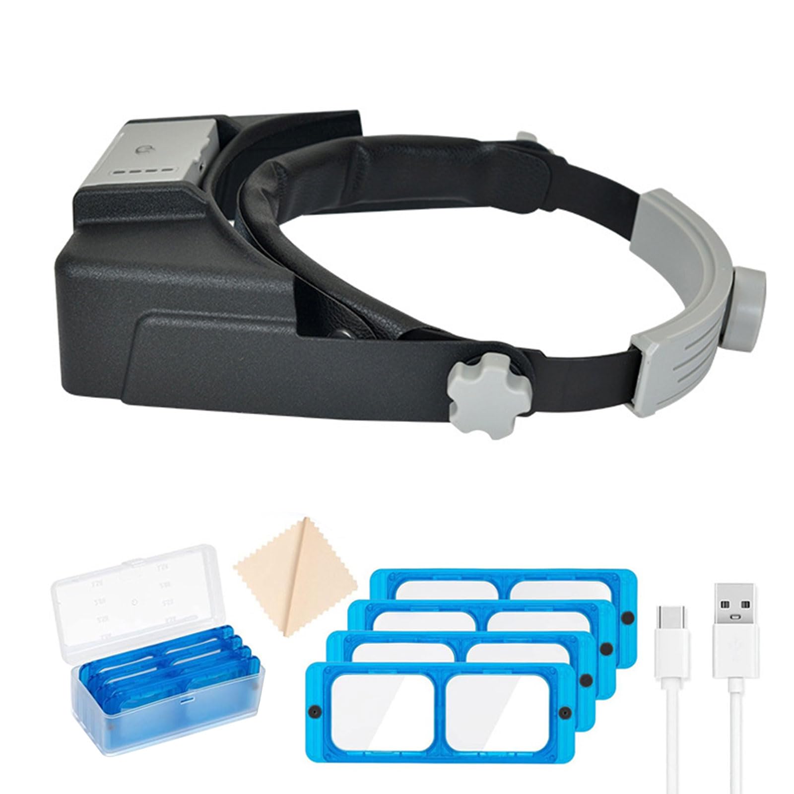 Loupes rechargeables avec grossissement et lumière 4 LED pour réparation de montres, bijoux, travaux manuels, bandeau en verre