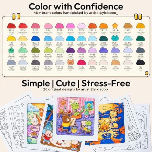 Image of Ohuhu Honolulu B 48 Colors Alcohol Markers with Coloring Book Brush & Fine | AP Certified Refillable Art Markers for Adult Coloring, Illustration, Stress Relieving Gift for Artists
