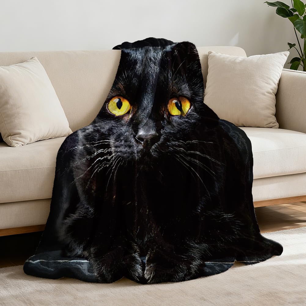GLOBLELAND Realistic Black Cat Throw 59x51 inch Black Flannel Blanket Animal Pet Washable Fuzzy Throw Blanket for Couch Chair Sofa Bed Dorm Bedroom Home Gift for Cat Lovers