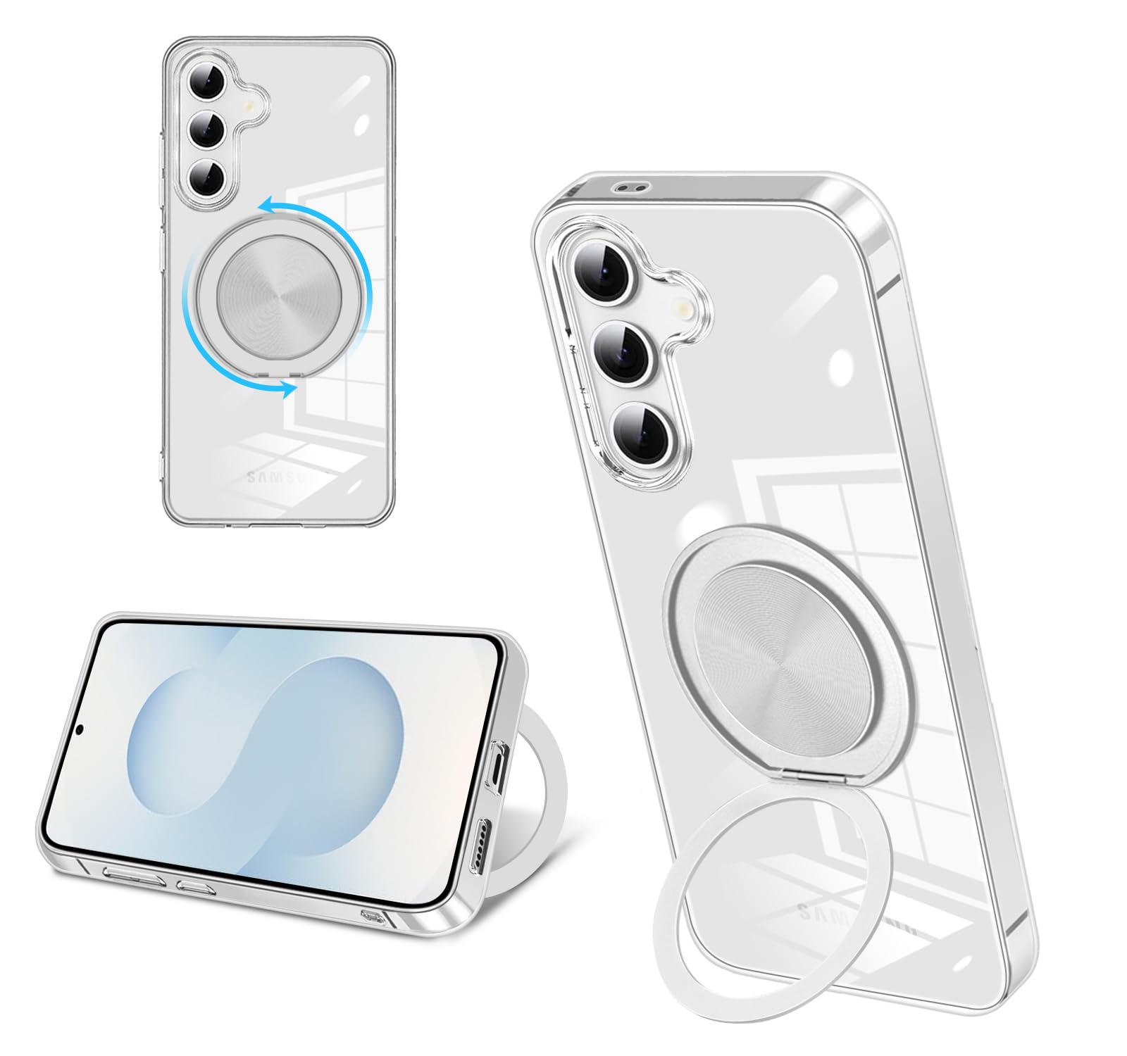 baodunwei Samsung Galaxy S26 ケース シリコン MagSafe対応 リング付き 360°回転スタンド 縦横両対応 アジャスタブルスタンド マット仕上げ 耐衝撃 スマホ ケース ギャラクシー S26 カバー 衝撃吸収ポケット内蔵 TPU 薄型軽量 ストラップホール付き s26 保護カバー