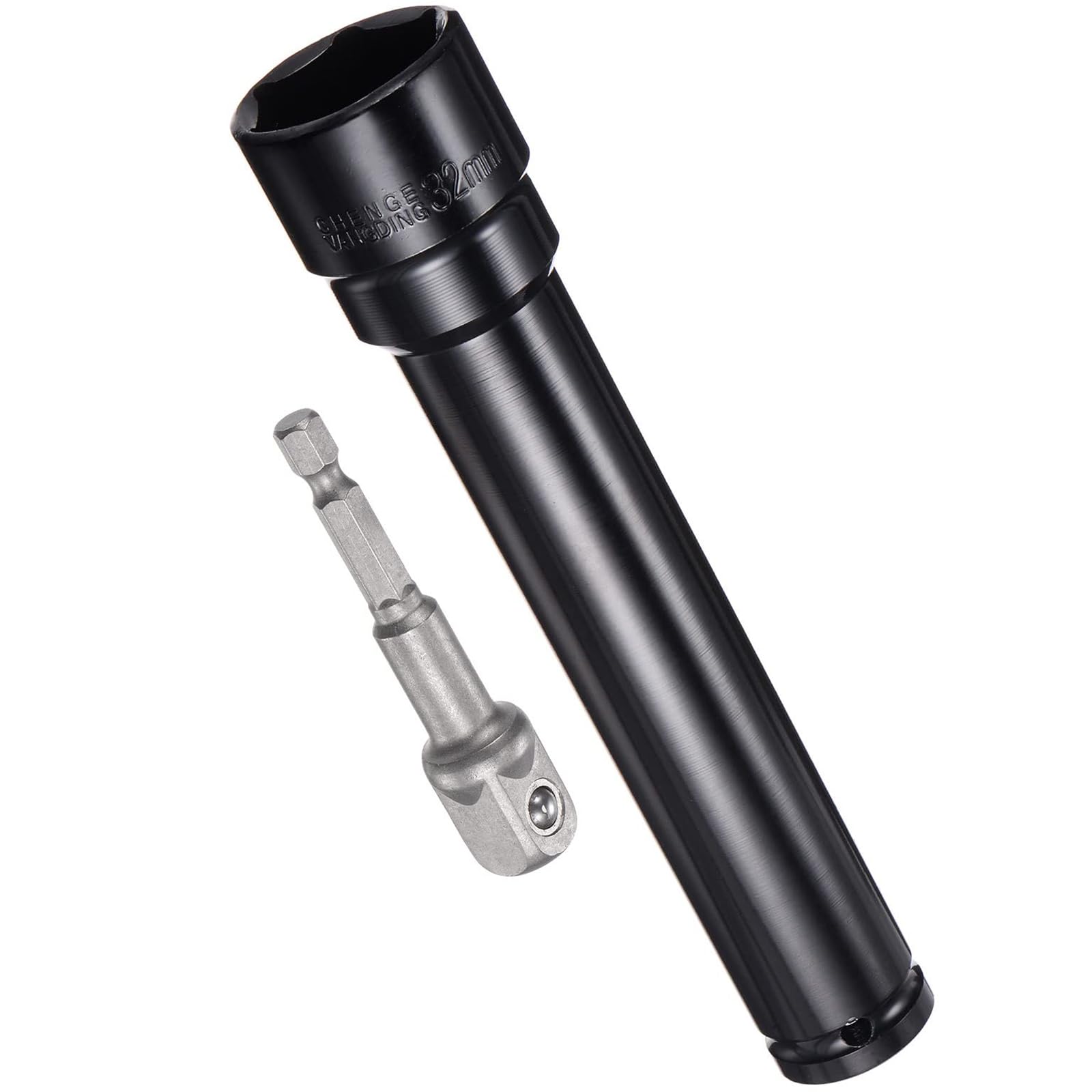 TA-VIGOR 1/2" Drive Socket Accessory Set, 32mm 6-Point Deep Impact Sockets 8" Length and 1/2" to 1/4" Hex Shank Adapters