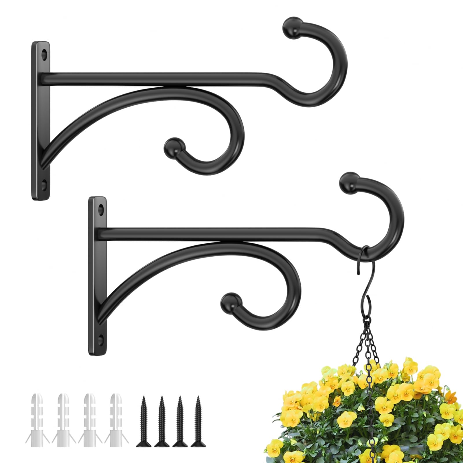 2 Pcs 15cm (6 Inches) Planter Hooks for Hanging Plants, Plant Hanger Hook Indoor Outdoor, Plant Wall Hooks