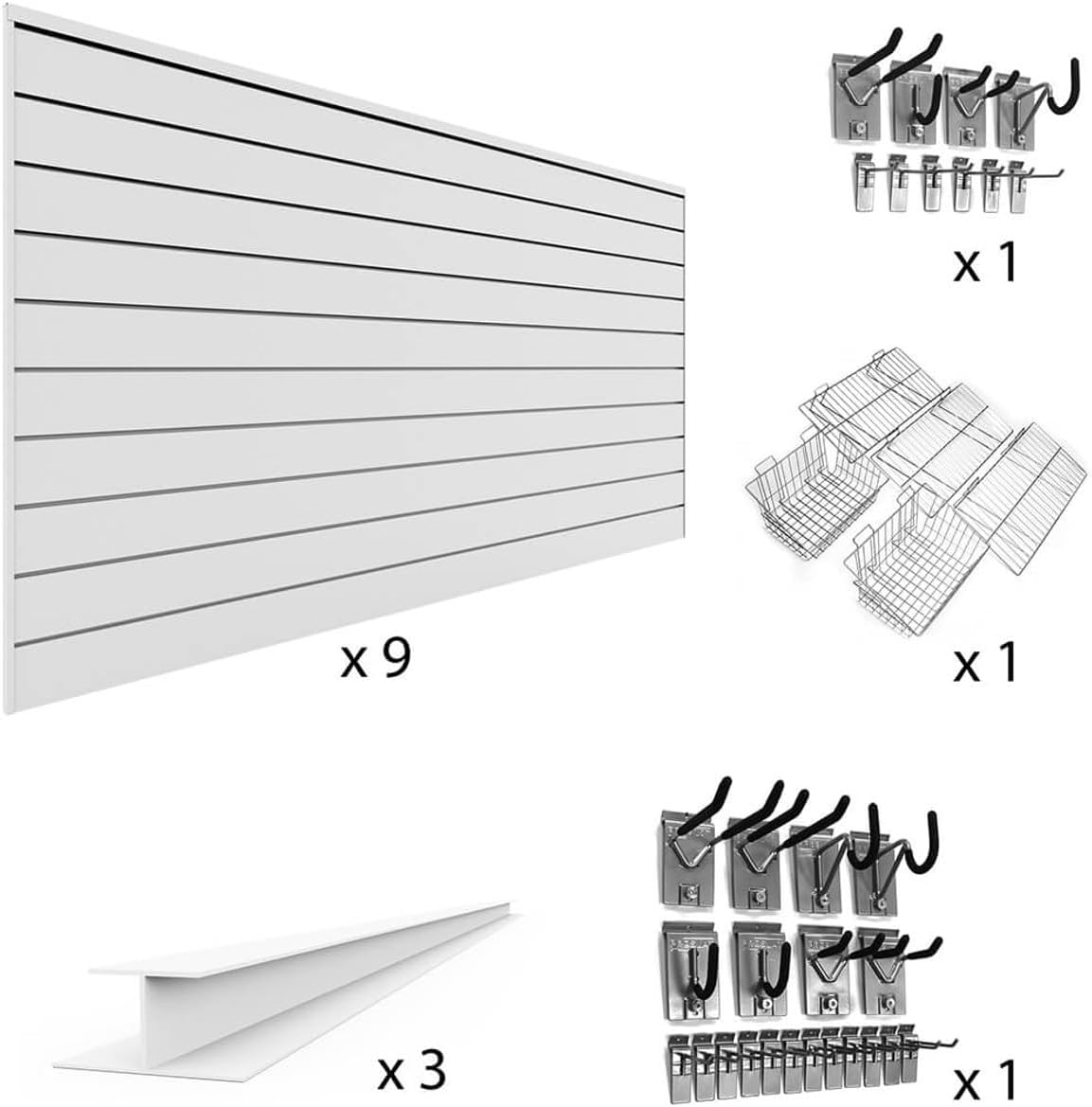 Proslat 33722K PVC U-Turn Slatwall Wall Storage Bundle, White