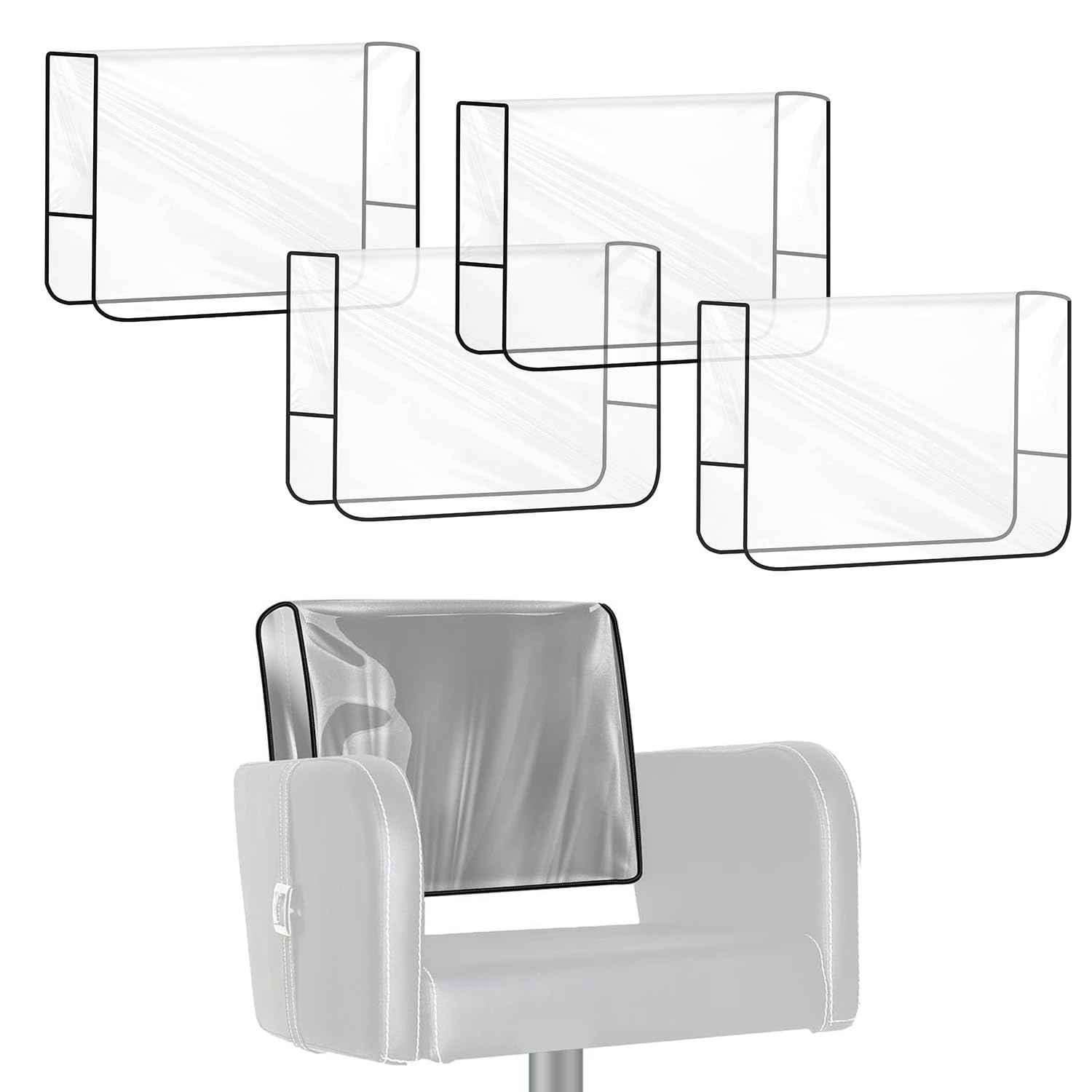 Encasify Clear Salon Chair Back Cover | PVC Transparent Square Chair Cover | Universal Fit for Most Salon & Spa Chairs | Waterproof & Easy Clean (20 x 15.7 x 4.7 inches) (Pack - 4)