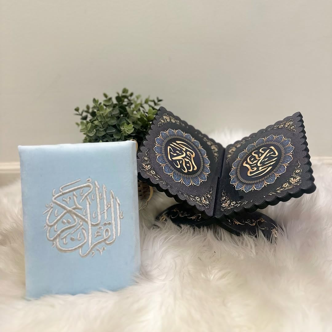 Donson Eid Ramadan Reading Shelf for Muslims, Foldable Wooden Prayer Book Shelf for Koran Holy Bible Books, Muslim Al-Quran Rehal Book Stand Black (Black)