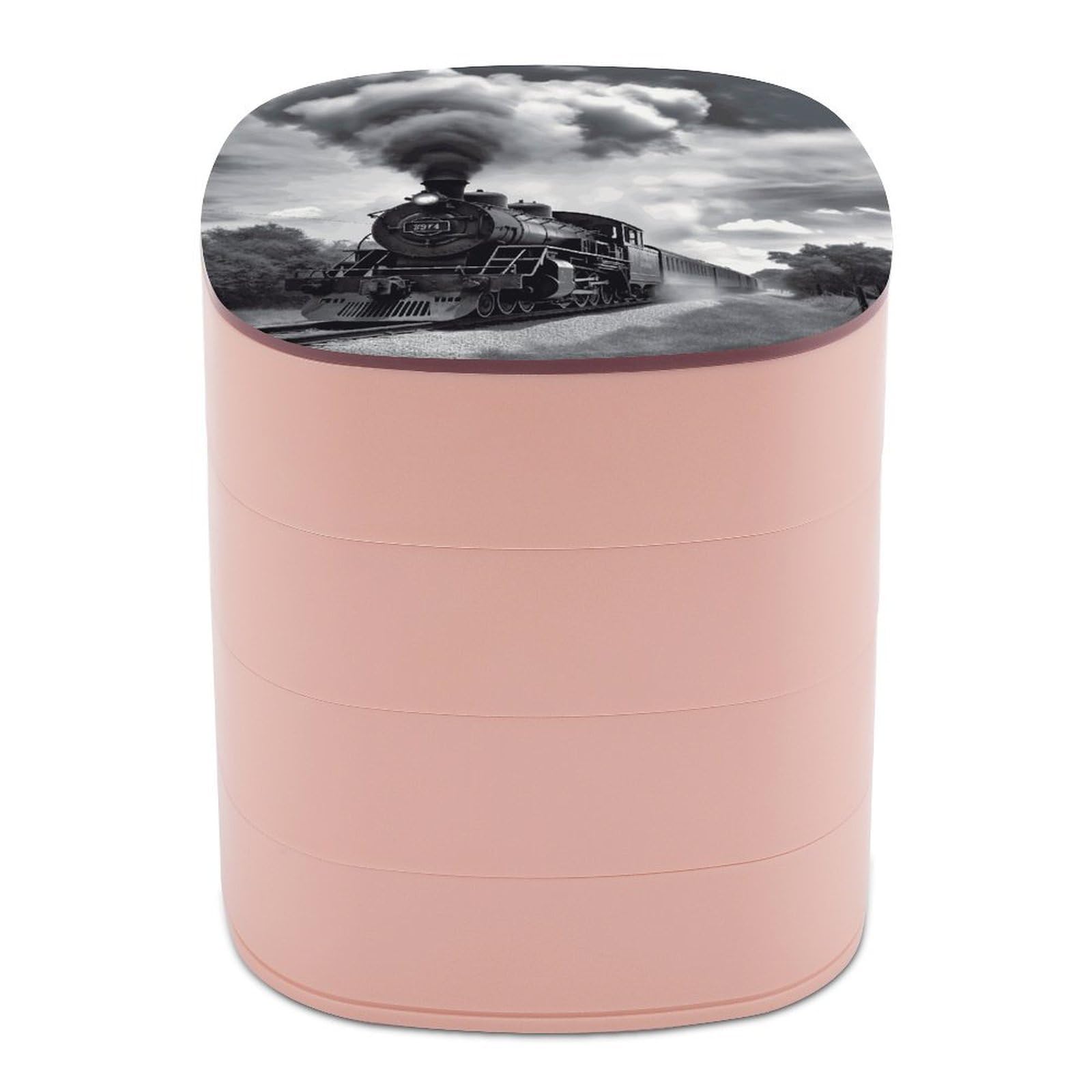 FekiLoot Steam Train Clouds Jewelry Box 4-Layers Rotatable Jewelry Organizer Storage Box with Mirror Cute Travel Jewelry Case Portable Earring Holder Organizer for Ring Necklace Bracelet
