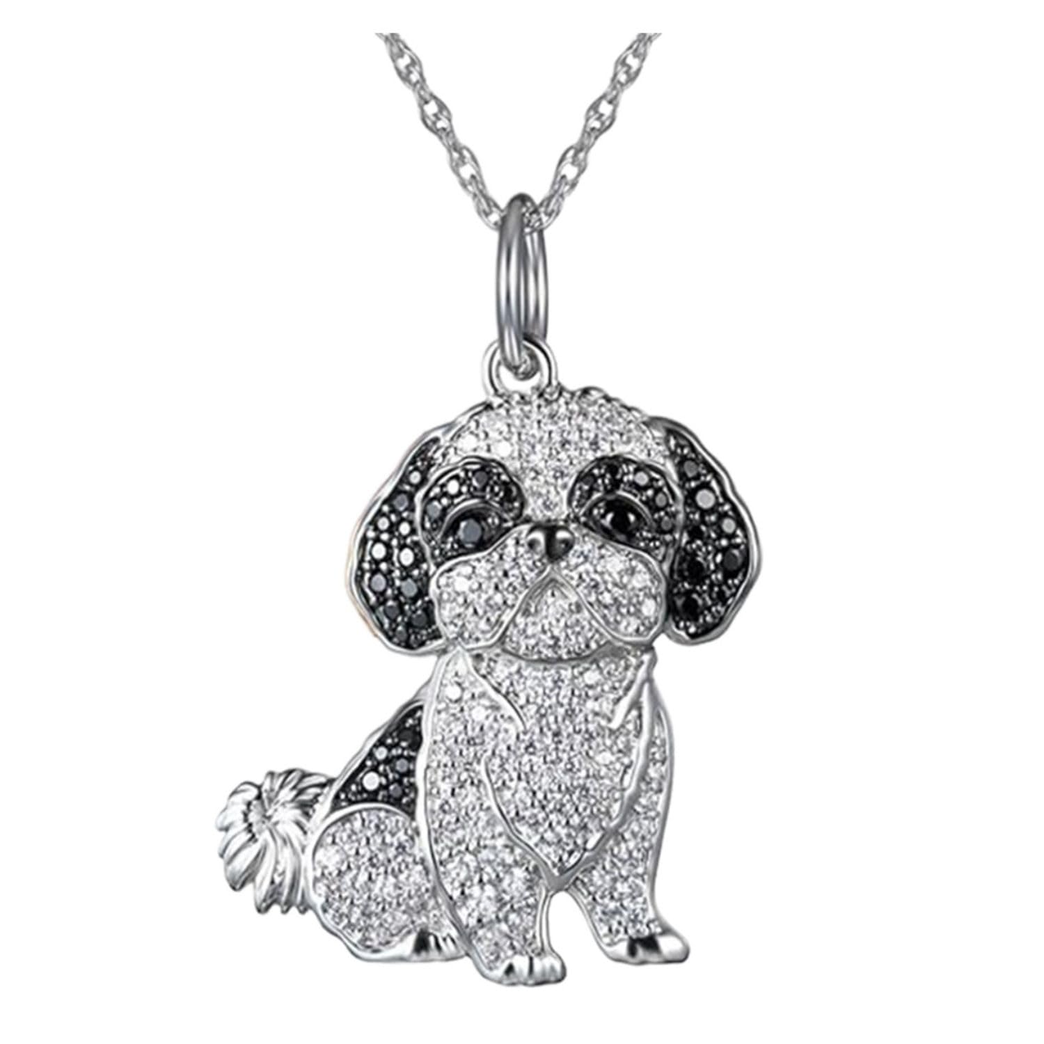 OSCCI Cute Crystal Shih Tzu Dog Pendant Necklace Cartoon Animal Dog Necklace Jewelry for Pets Lover