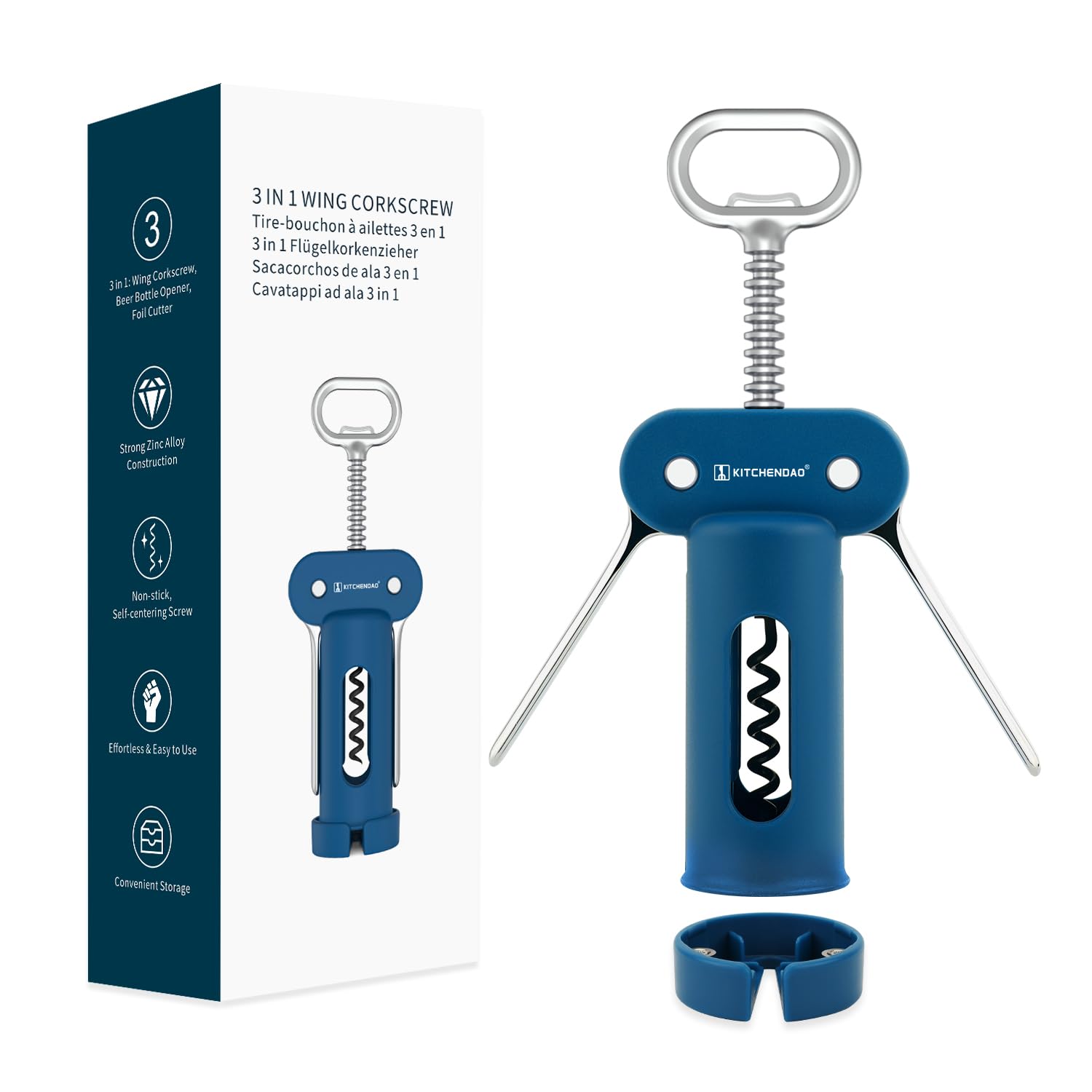 KITCHENDAO 3 en 1 alas sacacorchos abridor de vino (azul)