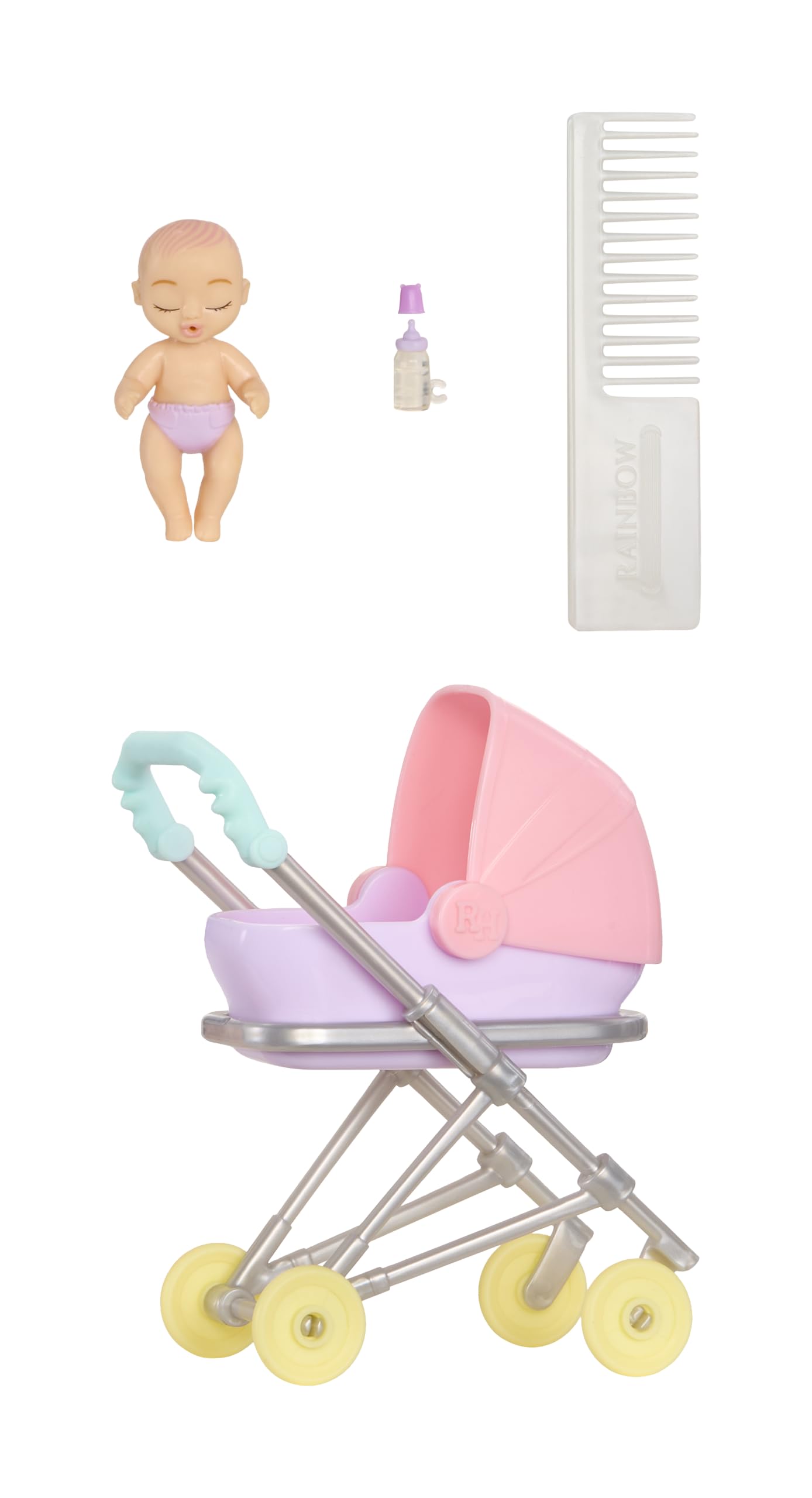 Rainbow High Jr. High Bestie Babysitters – Amaya Raine, 23cm Bambola | Include bambola bebè, passeggino funzionante, navicella rimovibile, biberon, pettine, vestiti e accessori, dai 4 ai 12+ anni