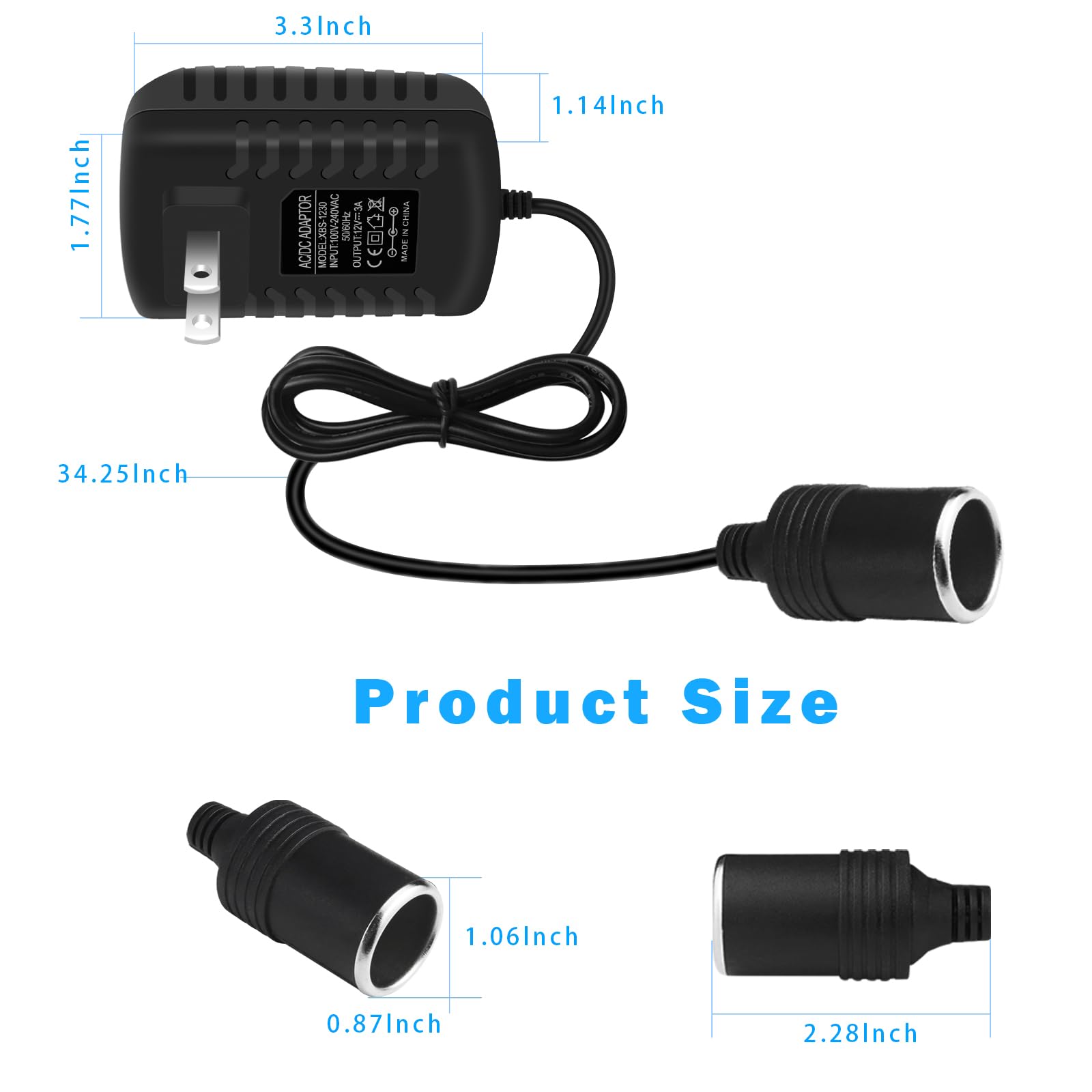 cigarette charger to 3 pin plug CB Radio Power Cable 3-Pin & Car Lighter Socket 12V for Uniden compact size design For Cobra 25/29/148 Midland CB