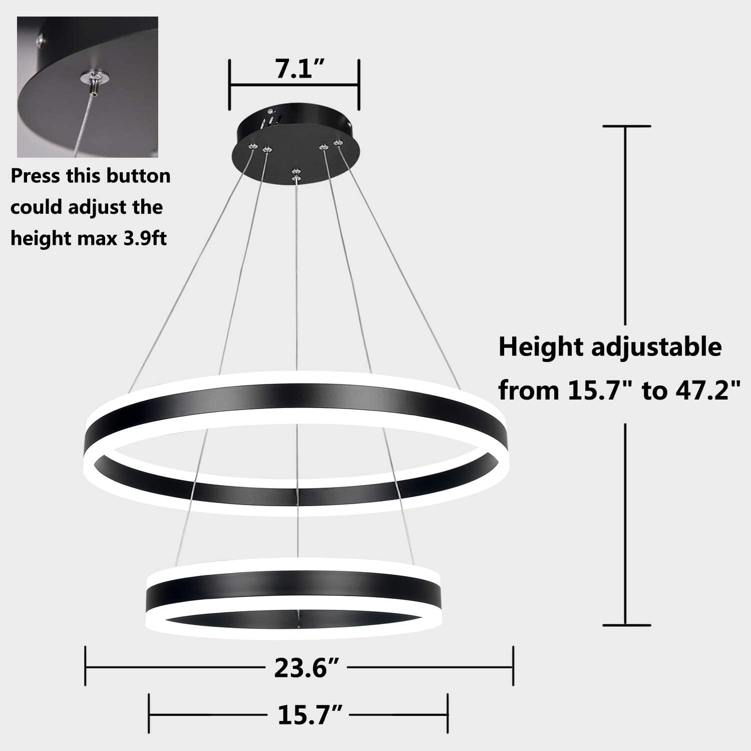 Exclusive Discount 60% Price AKEELIGHTING Contemporary Led Chandelier Lighting Black 2 Ring LED Modern Pendant Light Dimmable Chandeliers with Remote Control Bedroom Dining Room