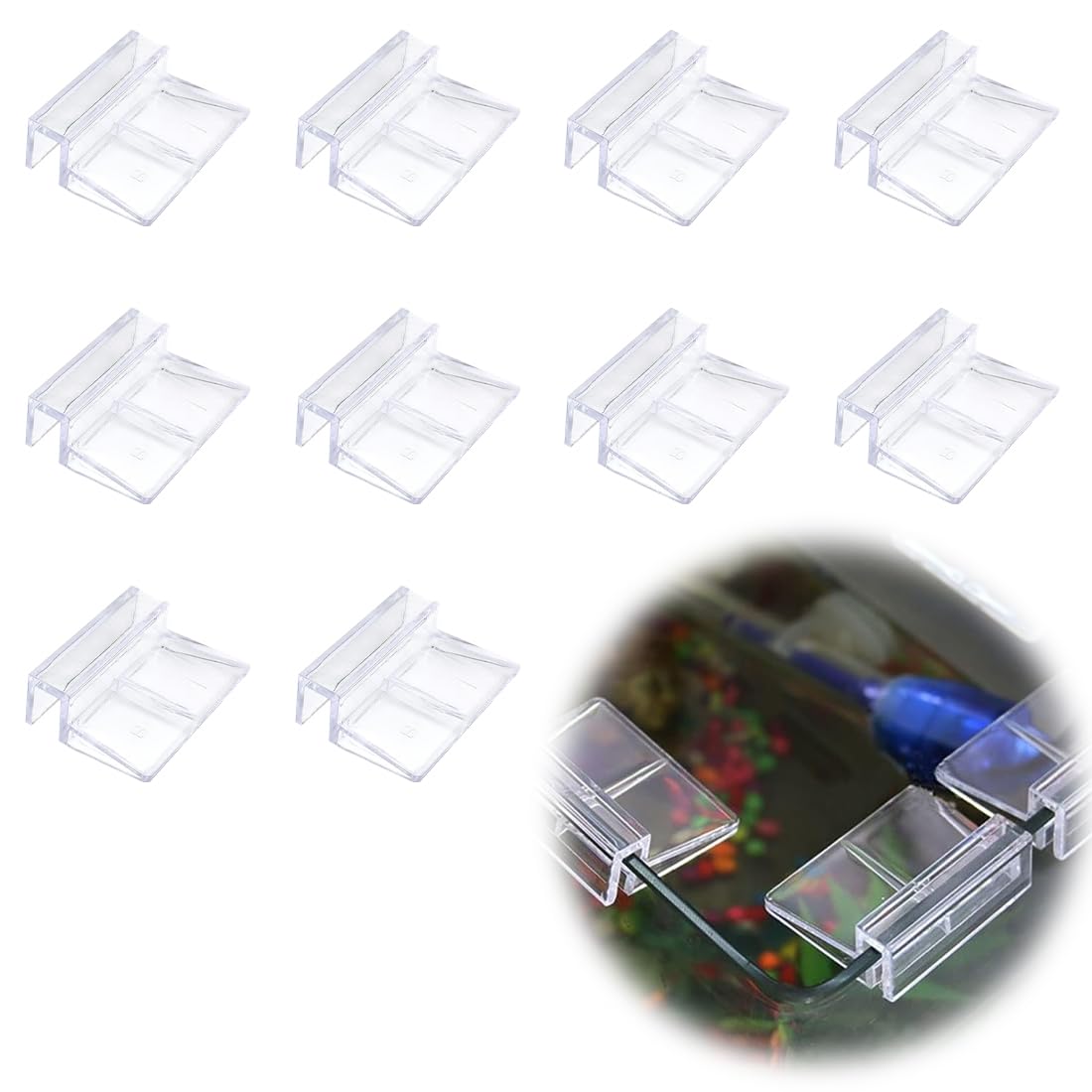 10 Clips Transparentes para Acuario, Clip Cubierta de Vidrio, Tanque de Peces Tapa de Vidrio Soporte, Acrílicos Universales para Acuarios sin Marco