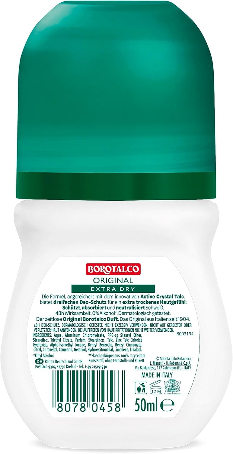Italian Gourmet Original deodorante roll-on al talco per corpo 12 x 50ml | Ohne Alkohol, Schutz mit aktiven Kristallen, profumo pulito sulla pelle, Gesamtnettogewicht 600 ml + Kostenlos Polpa 400g