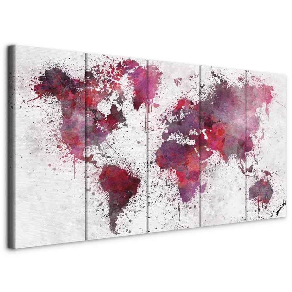 murando - Tableau décoratif Carte du monde 150x60 cm - Impression sur toile colorée - Décoration murale pour salon et chambre - Aquarelles rouge continents cartes monde gris k-B-0061-b-m