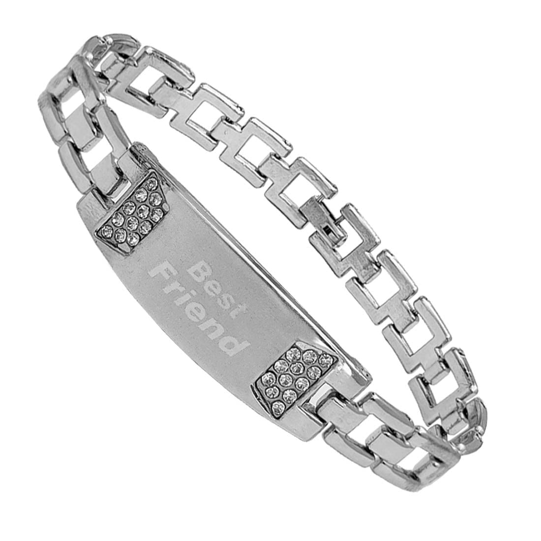 M Men Style Friendship Day Best Friend Word Wristband Silver Metal And Stainless Steel Bracelet For Men And Women SBr202275 (B0B1V676GN) Amazon Price History, Amazon Price Tracker