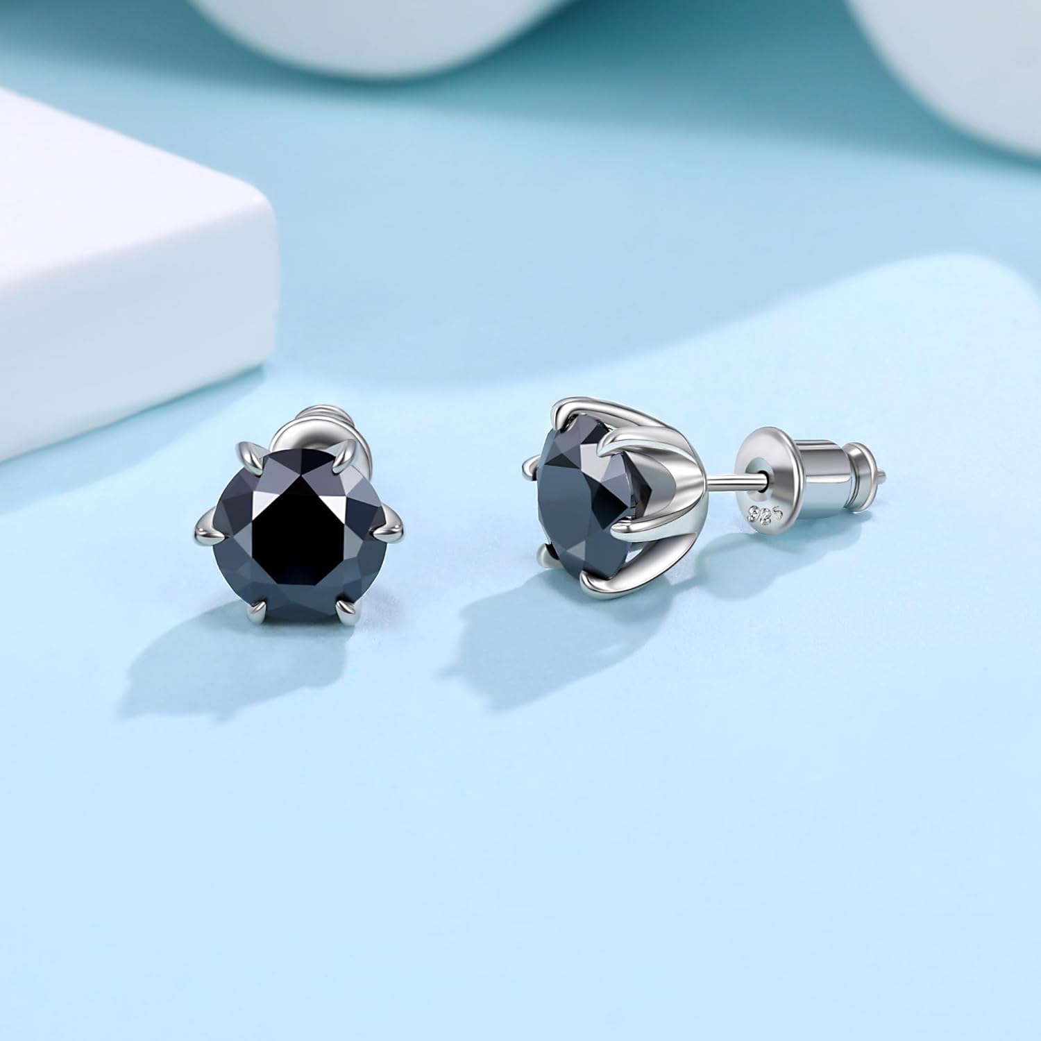 Silver/Black Moissanite Stud Earrings for Mens/Women 1-4CT Hypoallergenic Earrings 925 Sterling Silver Lab Created Round/Cushion Halo Stud Earrings - Image 4