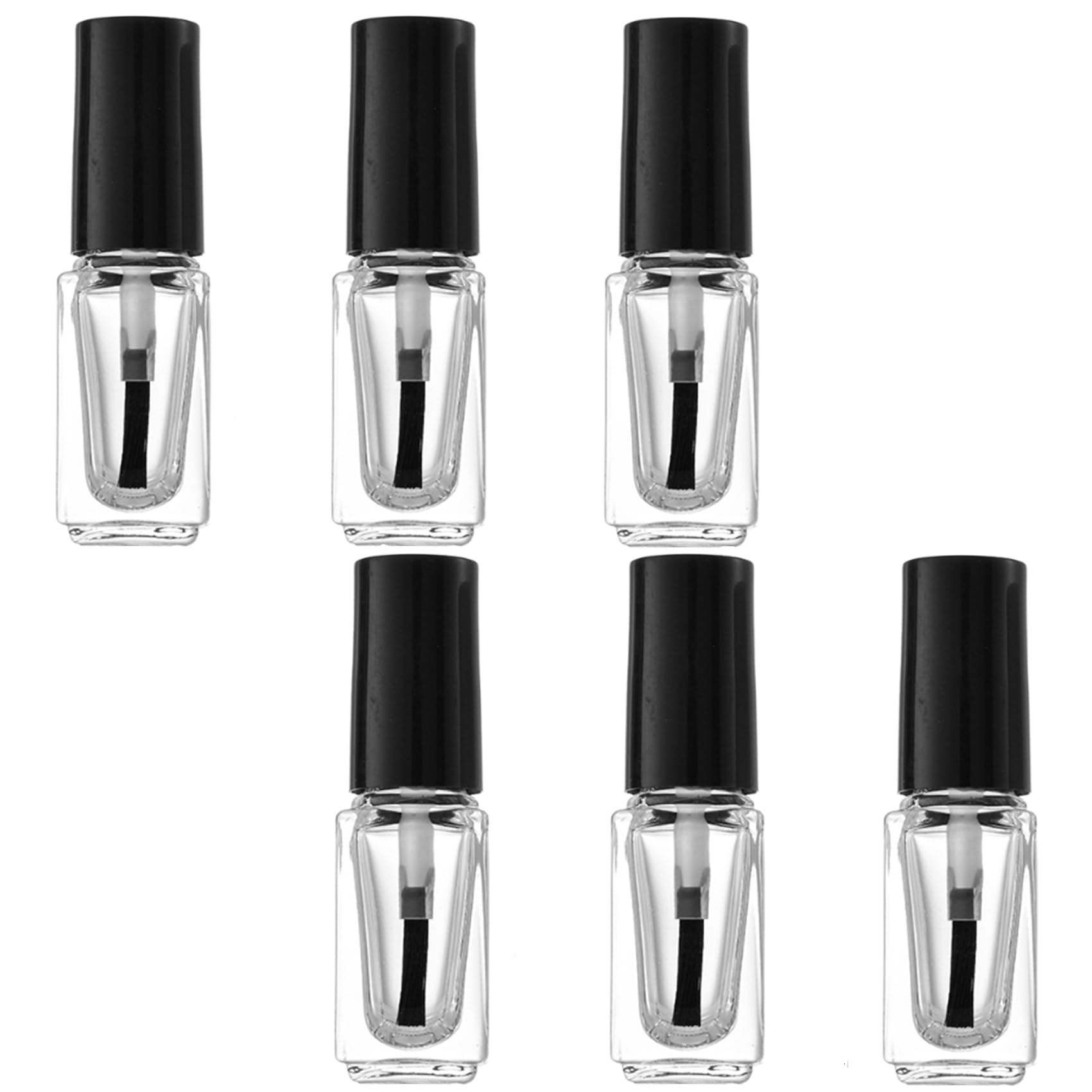 6Pcs 3ml/0.1oz Mini Empty Refillale Clear Glass Nail Polish Storage Container Bottle Vial Pot with Soft Brush and Black Cap Perfect for Travel and Home Use