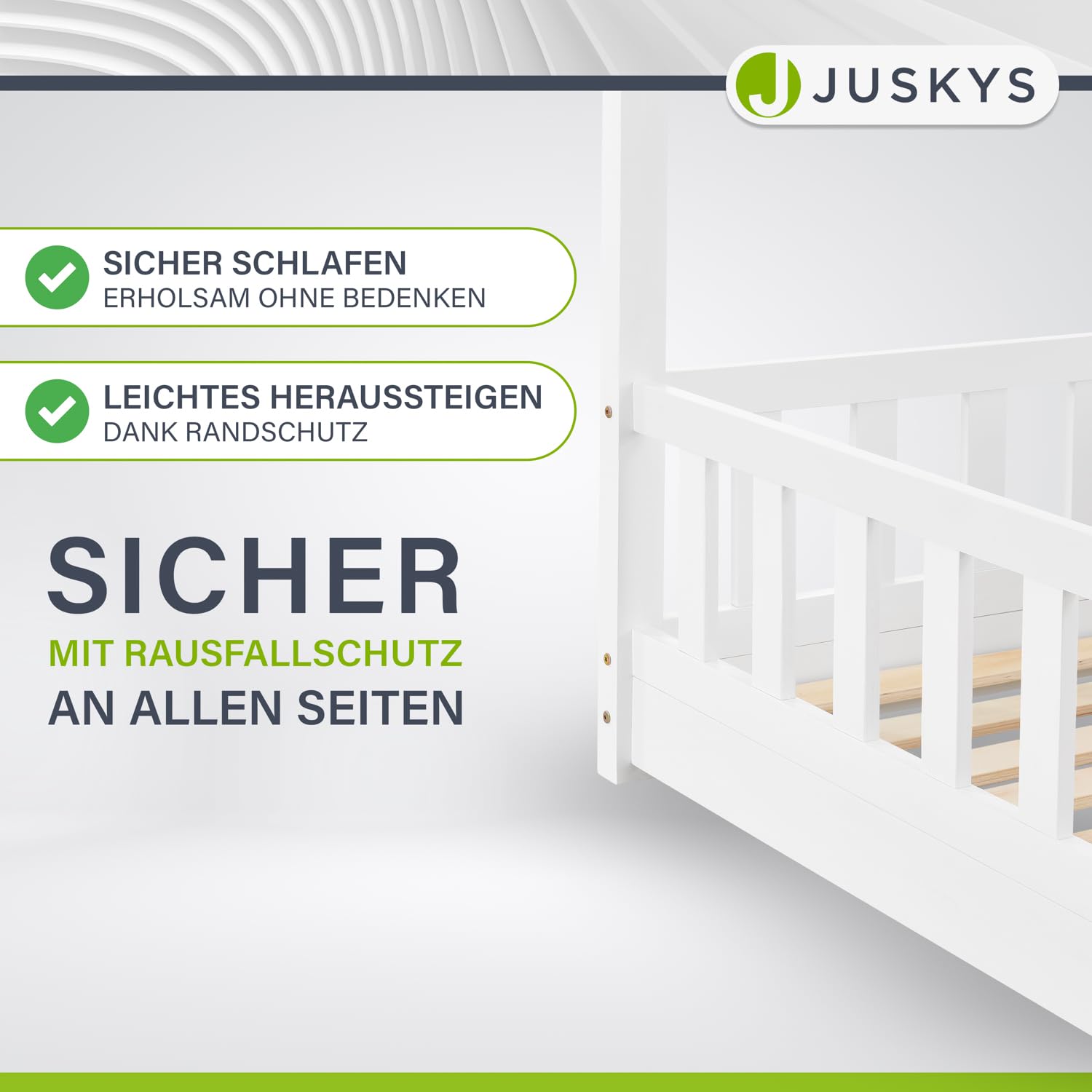 Juskys® Kinderbett Marli 80 x 160 cm mit Rausfallschutz, Lattenrost und Dach - Hausbett für Kinder aus Massivholz - Bett in Weiß