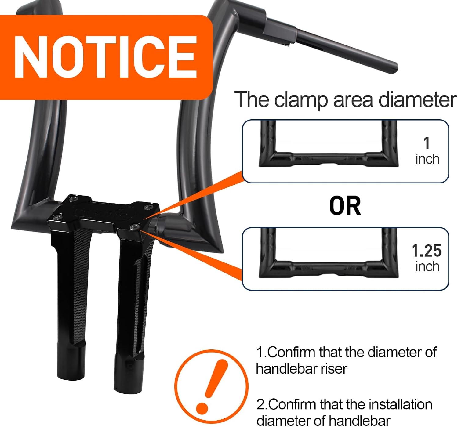 Motorcycle Straight Handlebar Risers For Harley, Hutexico 1 inch Aluminium Tall Handlebar Riser with One Piece Top Clamp For Sportster Dyna Road Glide FXLRS (Black, 8")