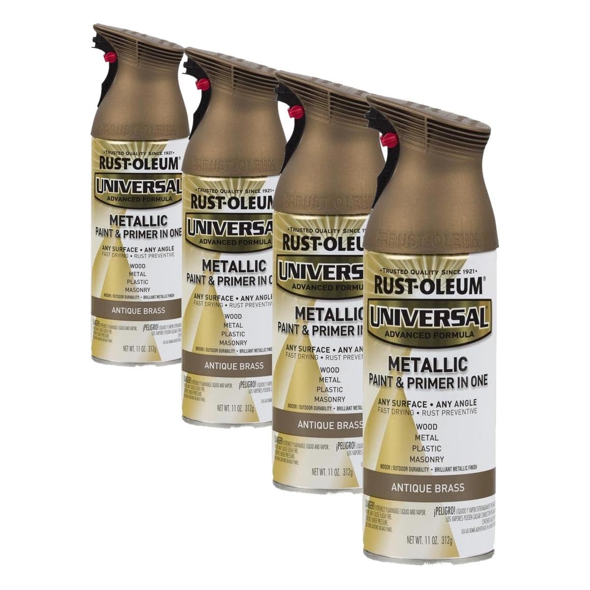 Rust-Oleum 260728 Universal All Surface Metallic Spray Paint, 11 oz, Antique Brass (Pack of 4)