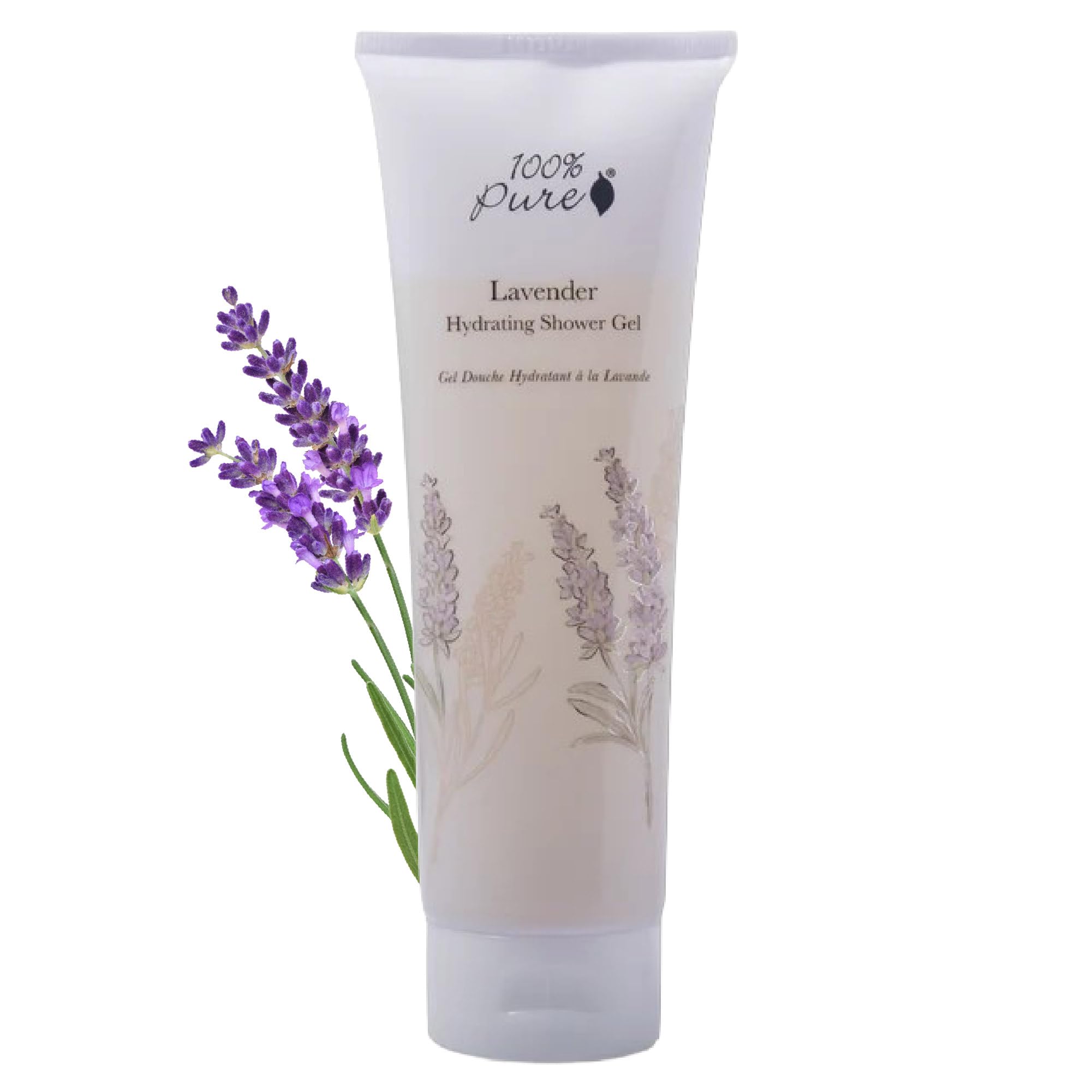 100% PURE French Lavender Shower Gel Natural Foaming & Hydrating Body Wash - Deeply Moisturizing Gentle Soap Cleanser for All Skin Types, Even