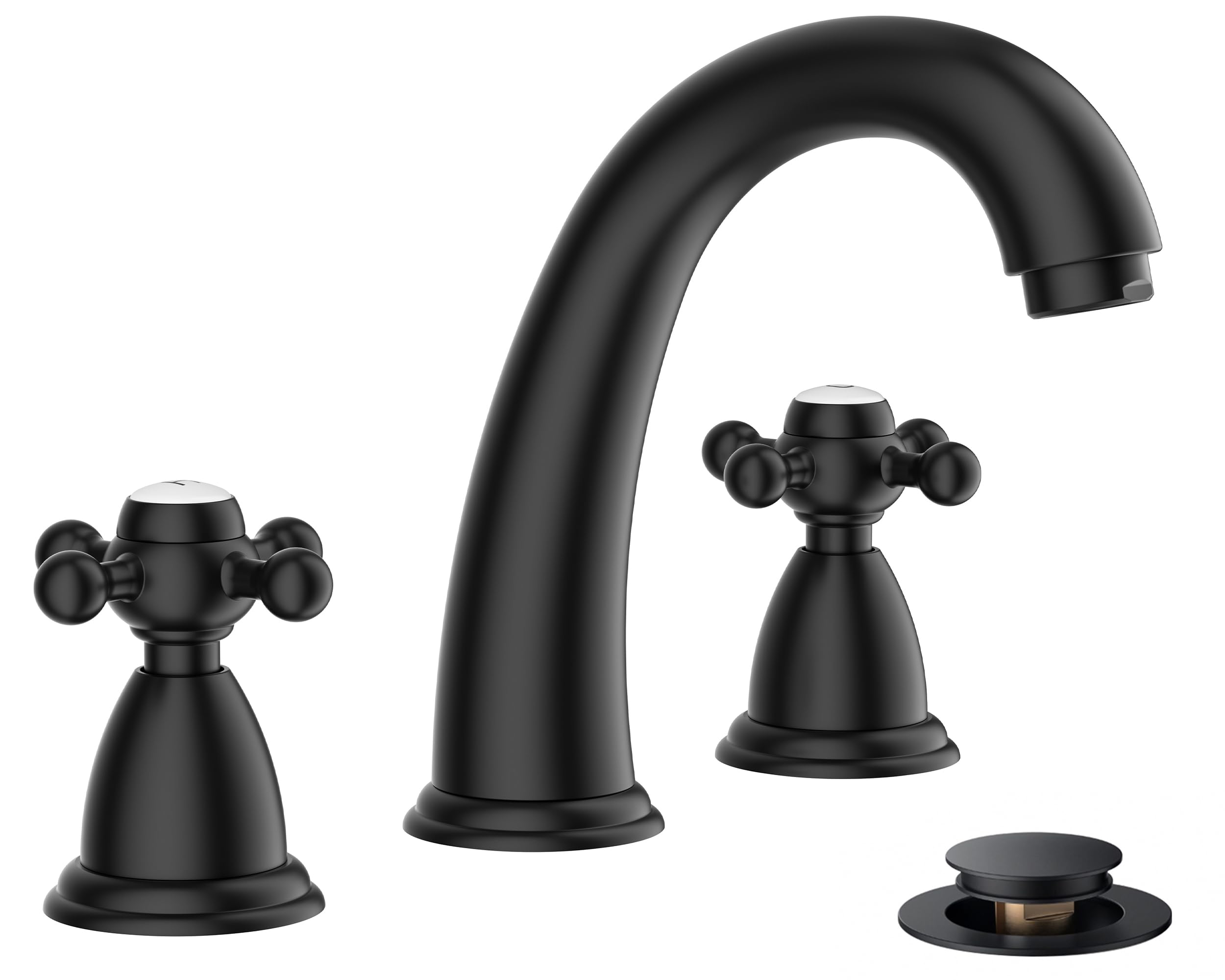 FORIOUS Bathroom Sink Faucet 8 Inch Matte Black Bathroom Faucet 3 Hole with Pop Up Drain and Water
