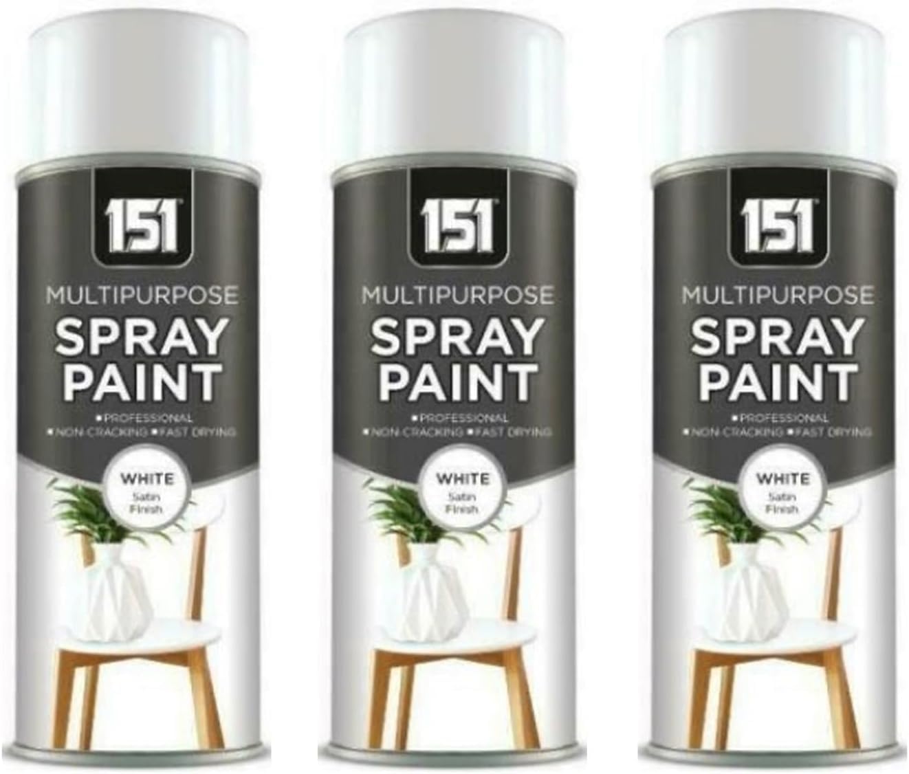 MIXEL White Satin Spray Paint, Quick Drying, Easy To Use, Long-Lasting, DIY Projects, Ideal For Wood, Metal, Plastic, Furniture, Indoor And Outdoor Use, 400ml, (3 Pcs)