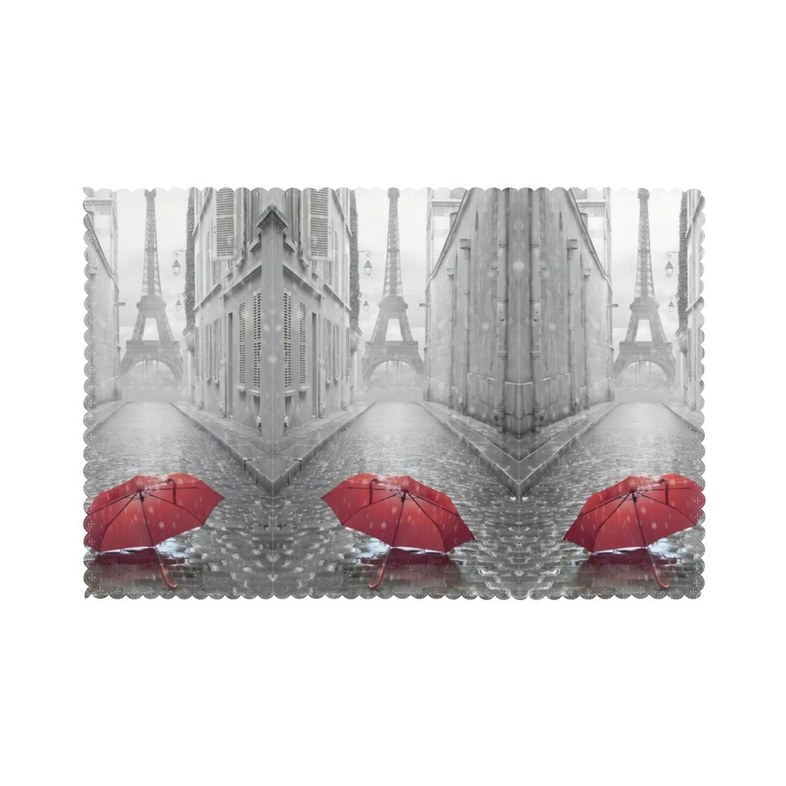 Eiffel Tower Paris Street Red Umbrella Printed table mat set (6 pieces) - Aesthetic upgrade for family gatherings and hotel banquets