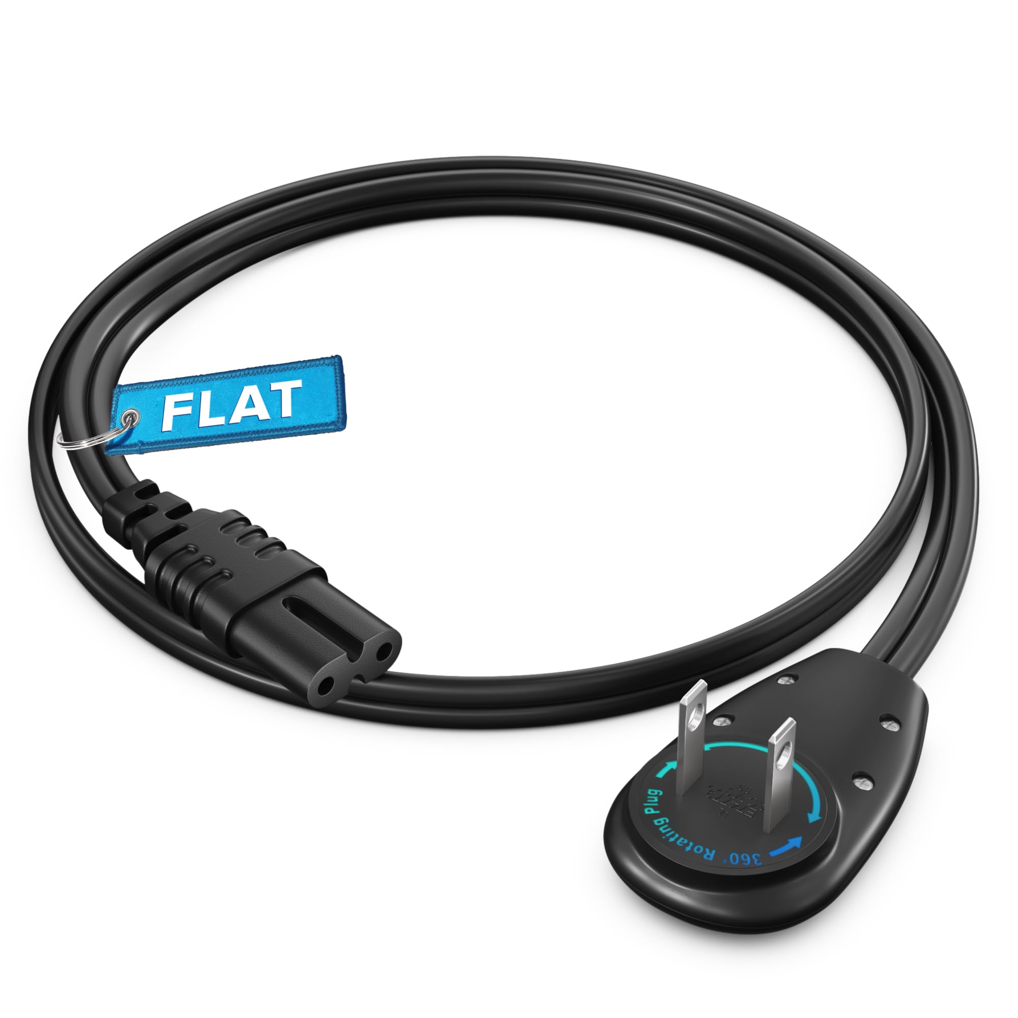 Maximm 2-Prong TV Power Cord 1ft, 360° Rotating Flat Plug, UL Certified, Non-Polarized, Compatible with Samsung, LG, Sony, TCL, Hisense, and More LED