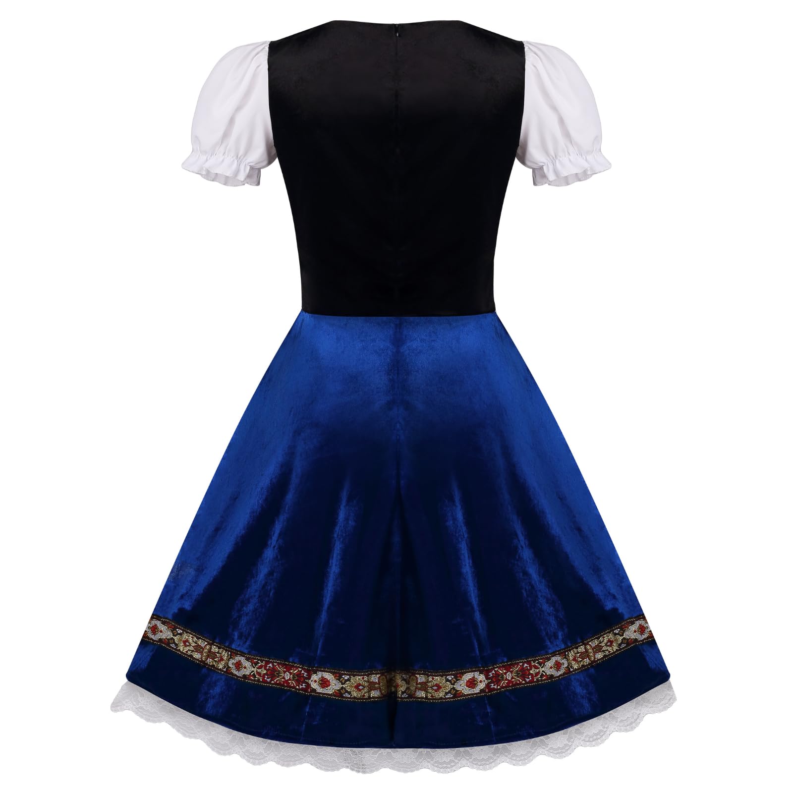 HAPNBCELE Women Oktoberfest Costume Adult German Bavarian Dirndl Velvet Puff Sleeve Blue Beer Dress Halloween Carnival Cosplay S - Image 2