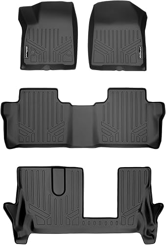 Miniatura 1 de SMARTLINER Juego de alfombrillas de suelo de ajuste personalizado, 3 filas, color negro, compatibles con Cadillac XT6 2020-2023 con asiento de banco