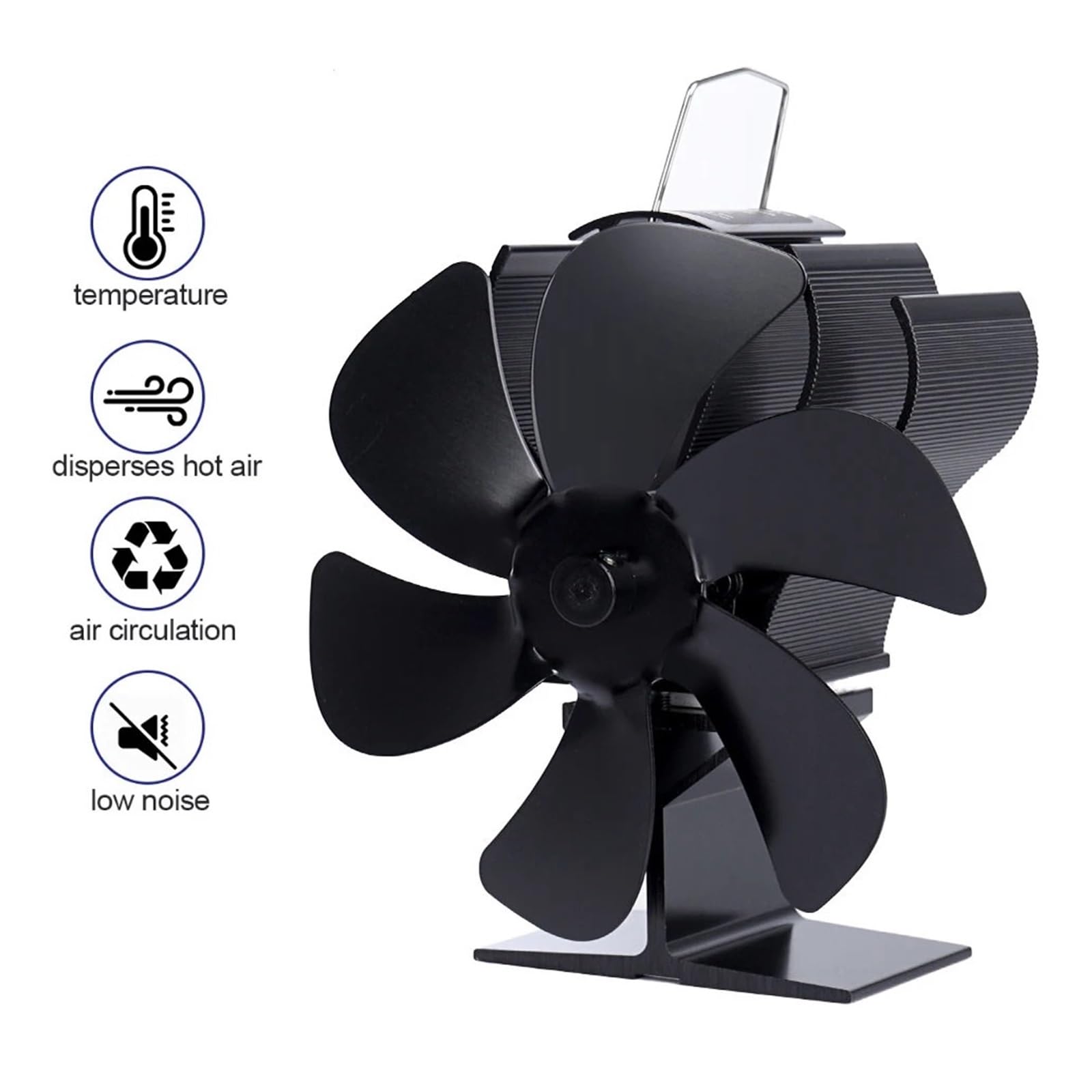 Ventilador Estufa Leña Ventilador For Hogar Negro Con 6 Aspas, Estufa De Calor, No Requiere Batería Ni Electricidad, Quemador Leña, Ecológico Silencioso(Set 1)