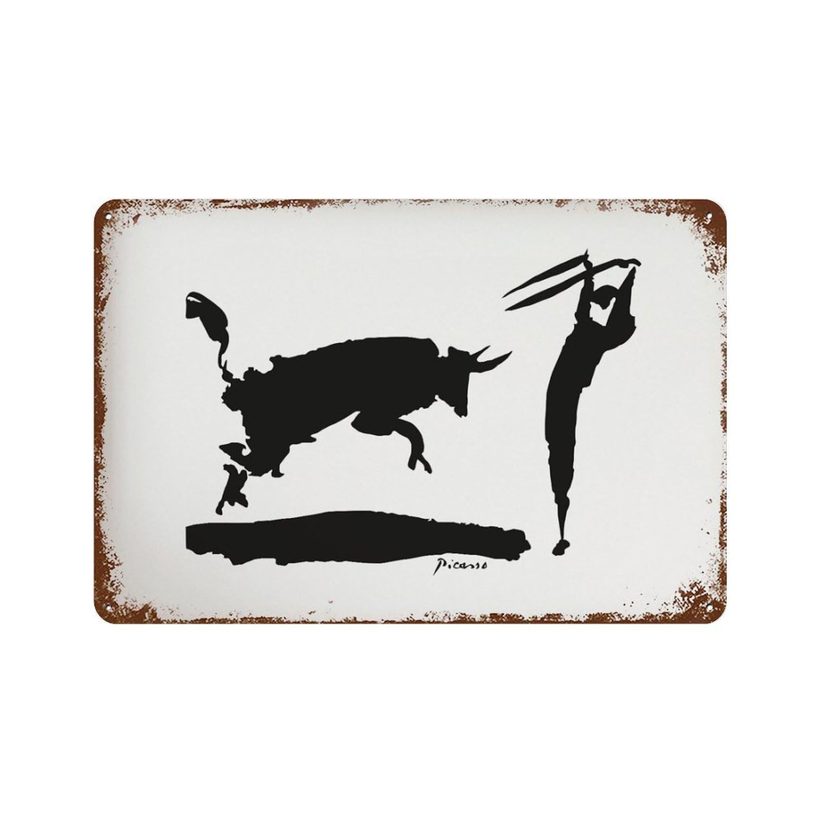 xiaoxiaoshen Pablo Picasso Bullfight Exhibition Wall Decor Art Metal Tin Poster Modern Home Decor Art Home Bar Shop Decorations Vintage Sign 20x30cm