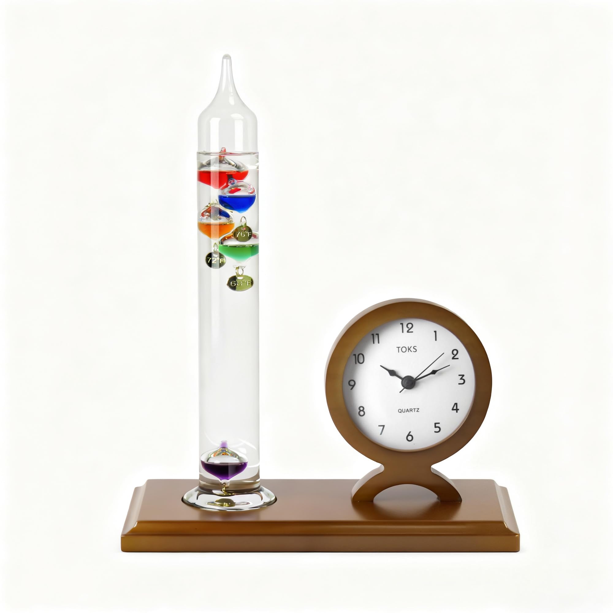 Lily's Home Galileo Termometro con Orologio - 5 Sfere - Gamma 64ºF-80ºF - Orologio con Movimento Silenzioso - Elegante Design 2 in 1 - Regalo Ideale per Arredamento Casa/Salotto - Termometro Galileo