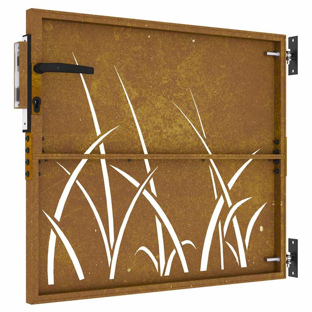 vidaXL Puerta de jardín Acero corten diseño Hierba 85x75 cm, Puerta de Metal, Puerta Delantera de jardín, Puerta de jardín con Cerradura