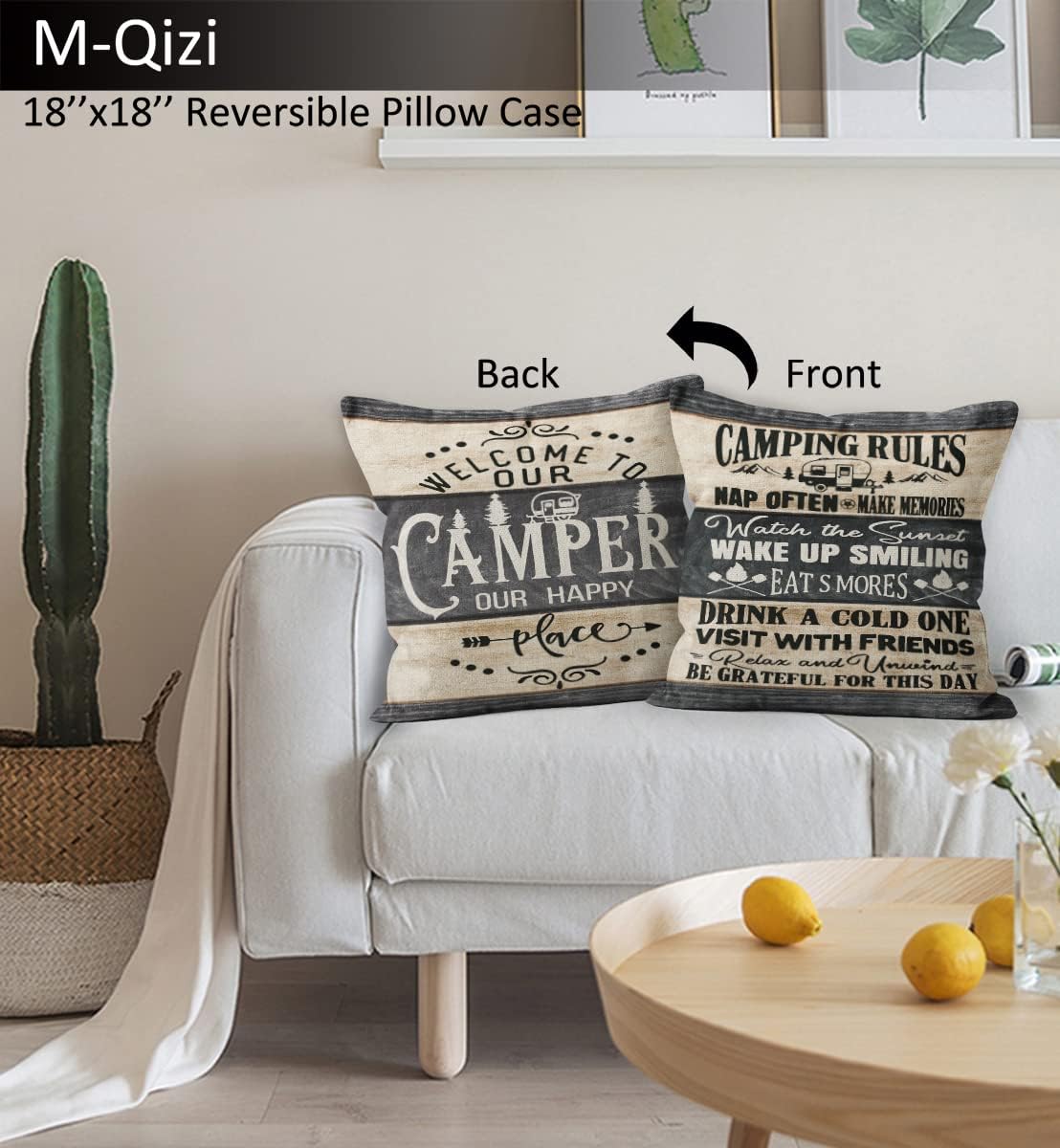 RV Door Mat Pillow Covers Set - Best Gifts for RV Owners, Set of an 18x18 Pillow Cover and a 30''x17'' Camper Door Mat, Camper Decorations for Inside, RV Decor, Log Cabin Decor