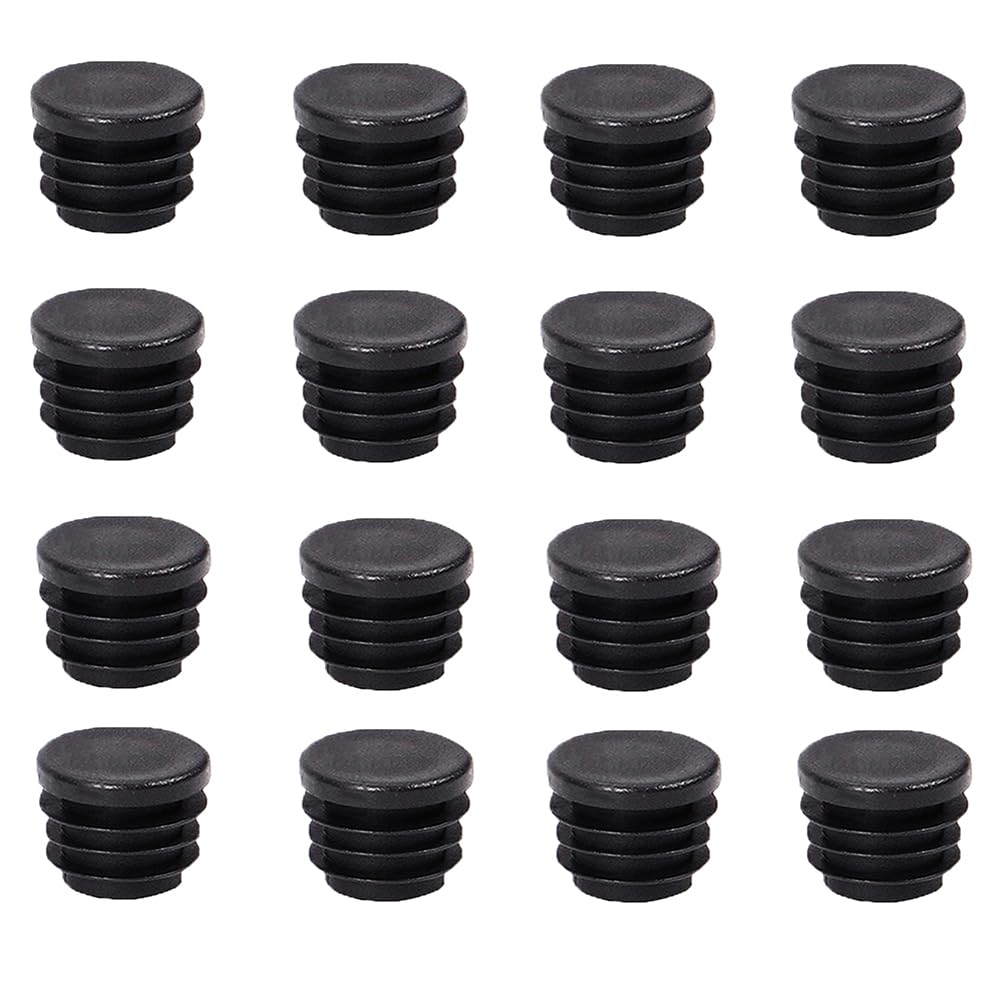 16 Pcs Black Inner Plug Dust Cover Plastic for Metal Tubing, Fences, Glide Protection from Chair Legs and Furniture, Durables Plastic Hole Plugs（Round 14 x 16mm）