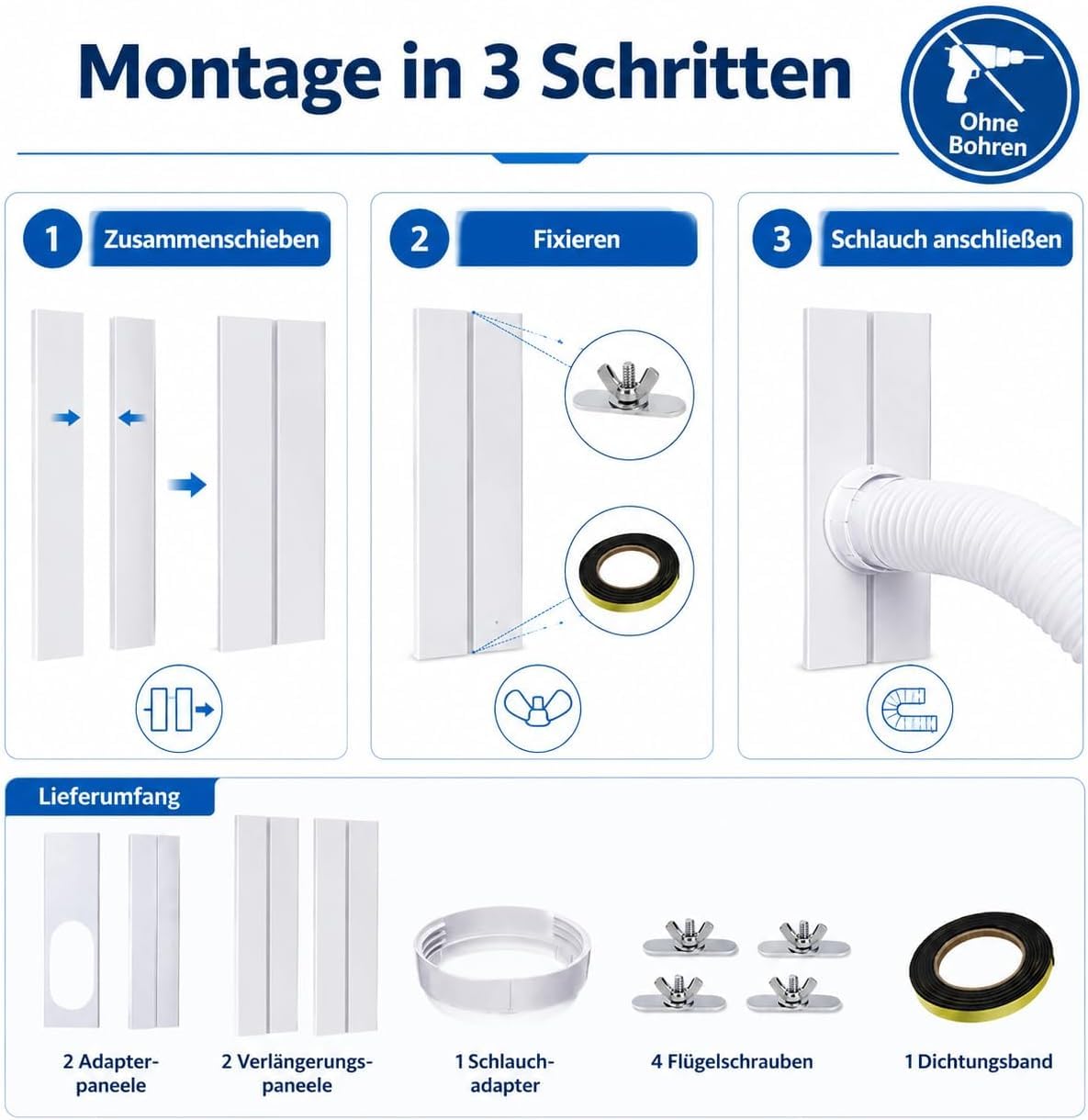 Fensterabdichtung für Mobile Klimageräte Set,Dachfenster Klimaanlage Abdichtung, Einstellbare Fensterabdichtung Klimaanlage, Klima Fensterabdichtung mit Abluftschlauch Adapter (1)