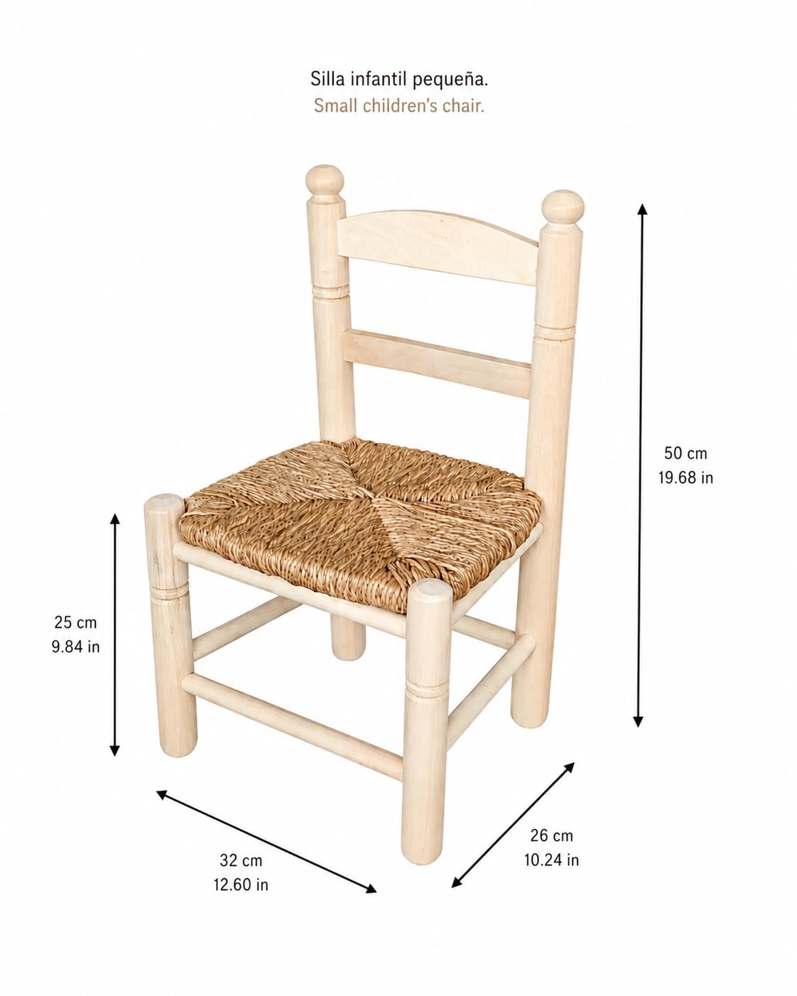 GRECA Silla Infantil Asiento Enea en Madera de Chopo Crudo para Pintar (32 * 26 * 50)