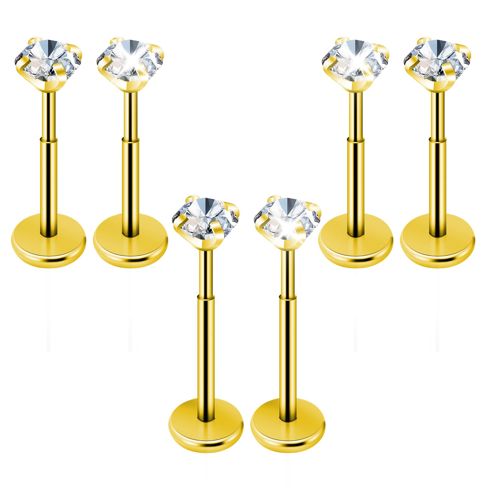 Yolev 6 piercings para tragus, aretes de acero quirúrgico con parte trasera plana, hipoalergénicos, sin rosca, para cartílago