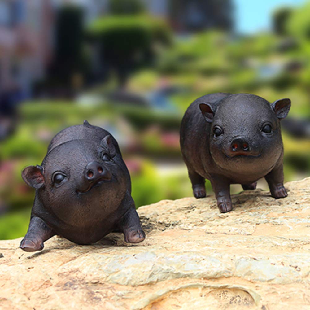 Figurines de jardin cochon en résine haute qualité sculpture noire 26cm