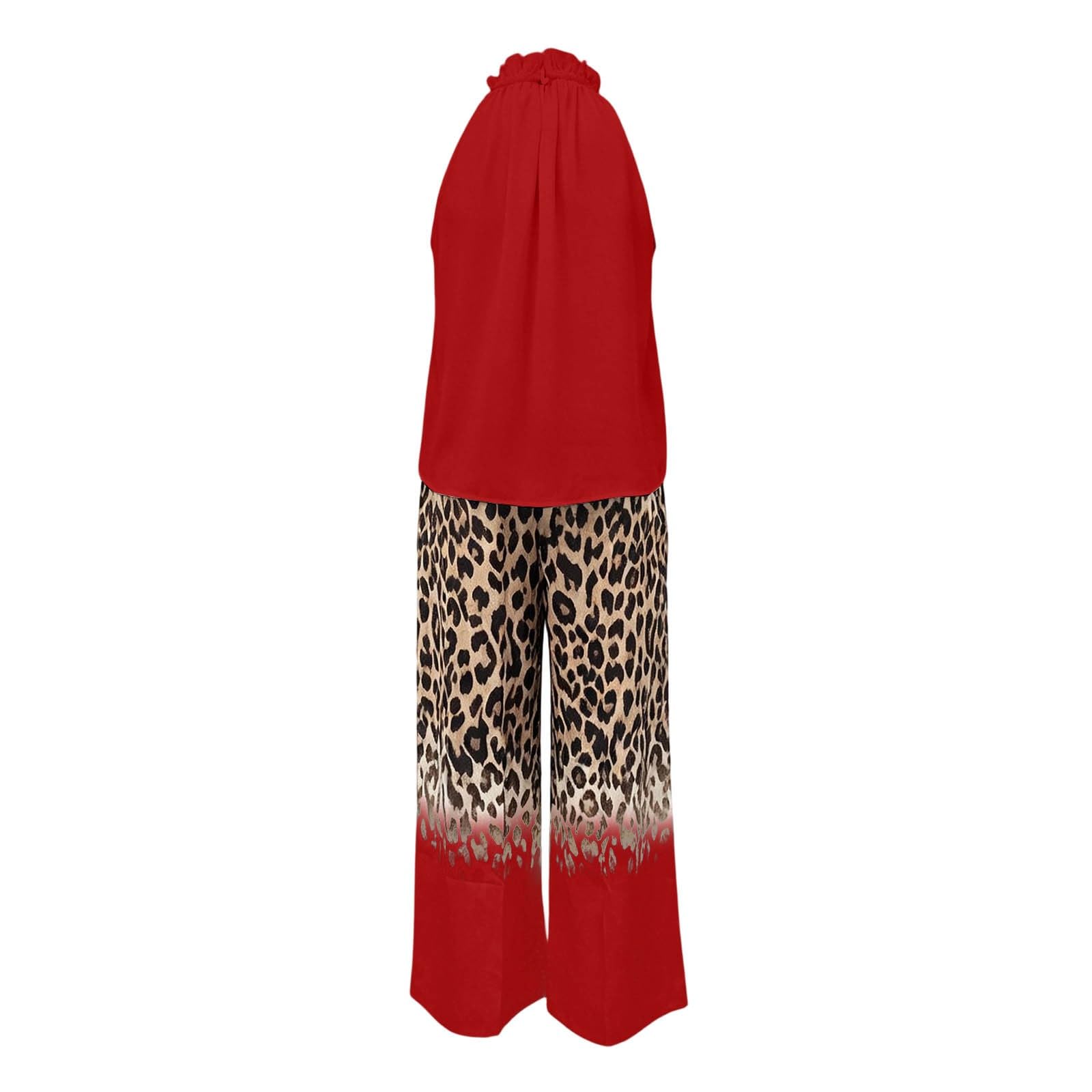 Elegante senza maniche con scollo a V in velluto con sfumatura leopardata e gamba larga per