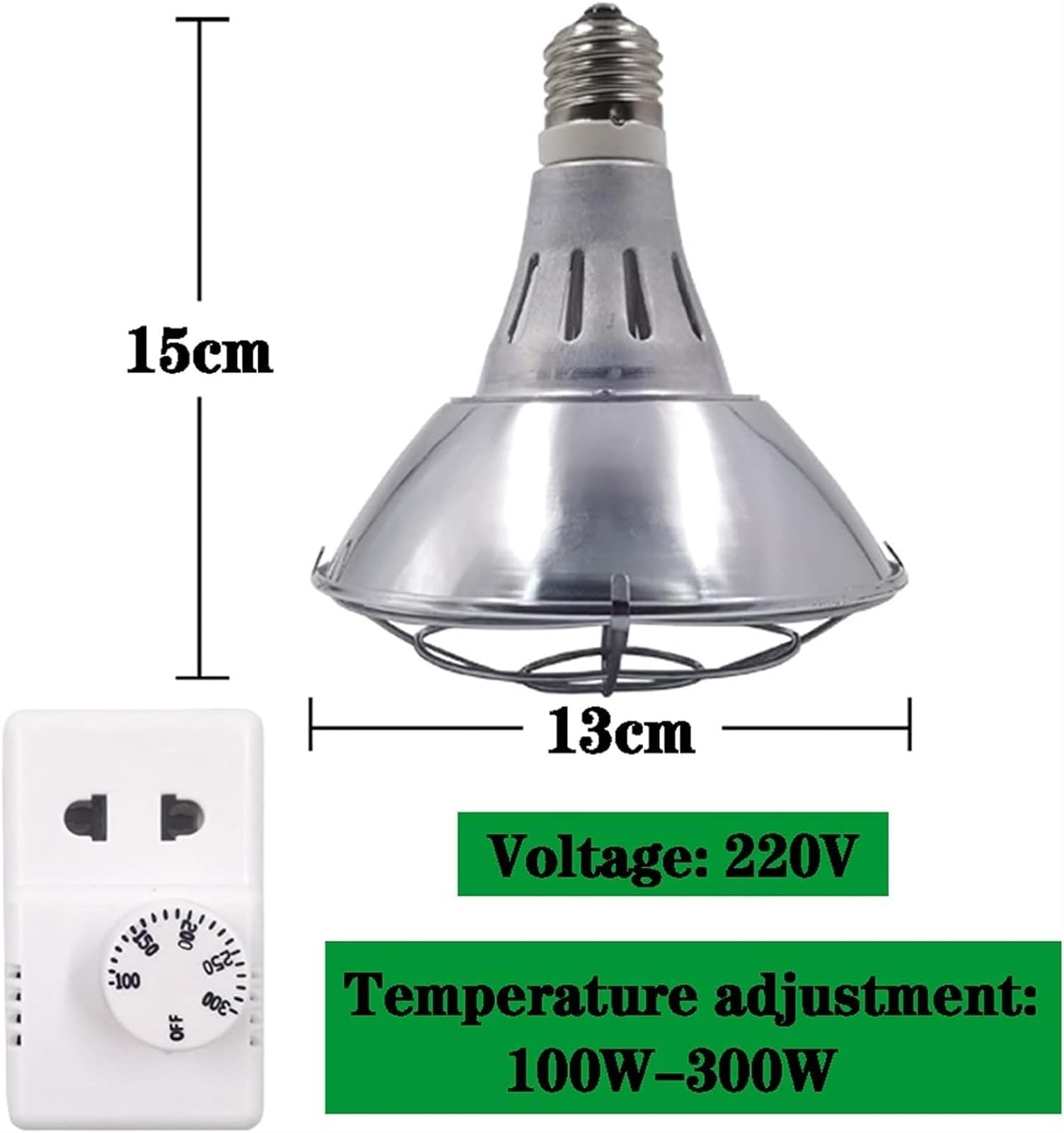 Lámpara de calor infrarroja de 220 V for pollitos, bombilla de calor infrarroja, temperatura ajustable, luces calefactoras Pantalla de aleación de aluminio de invierno+bombilla de calor infrarroja de